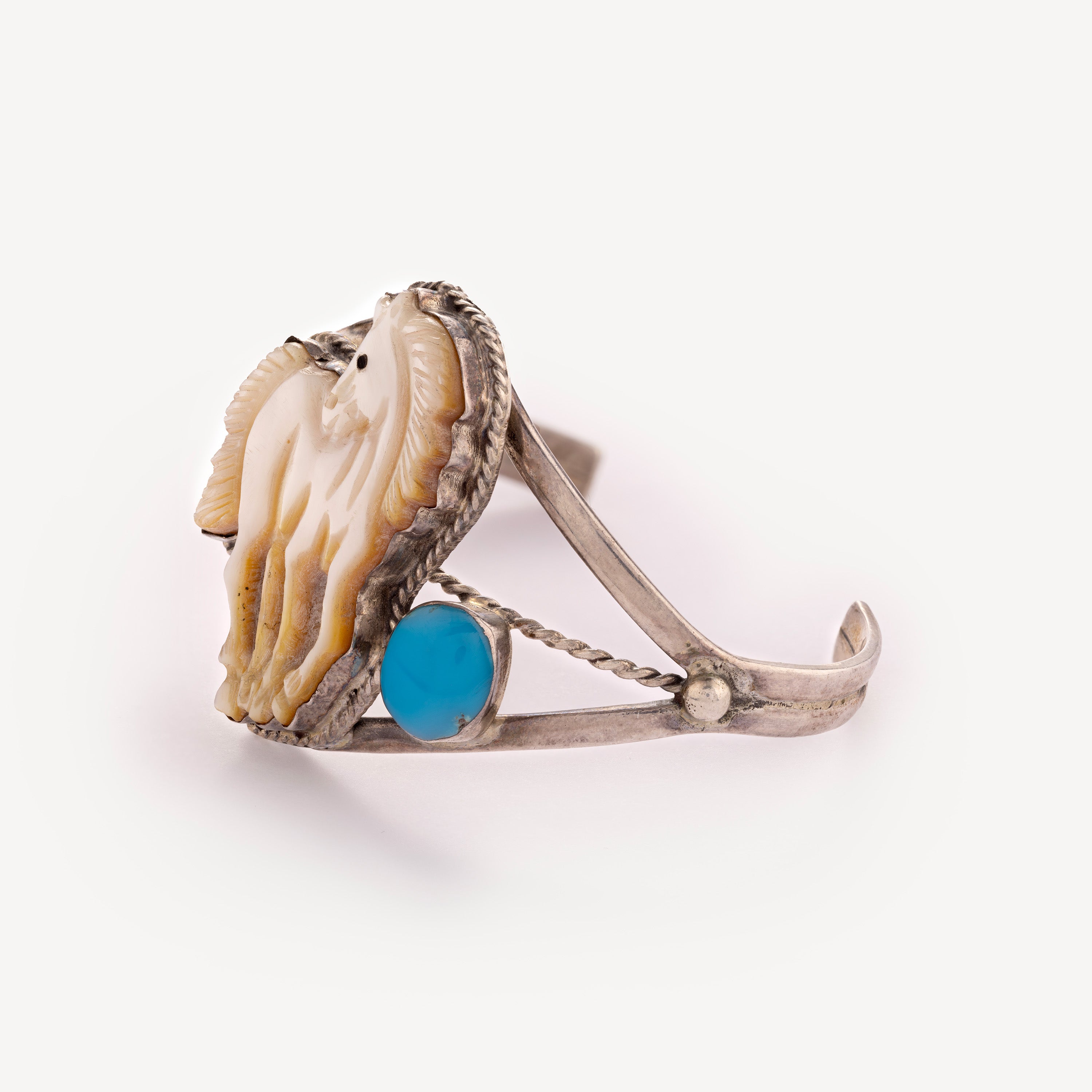 Mother-of-pearl and turquoise horse bangle bracelet