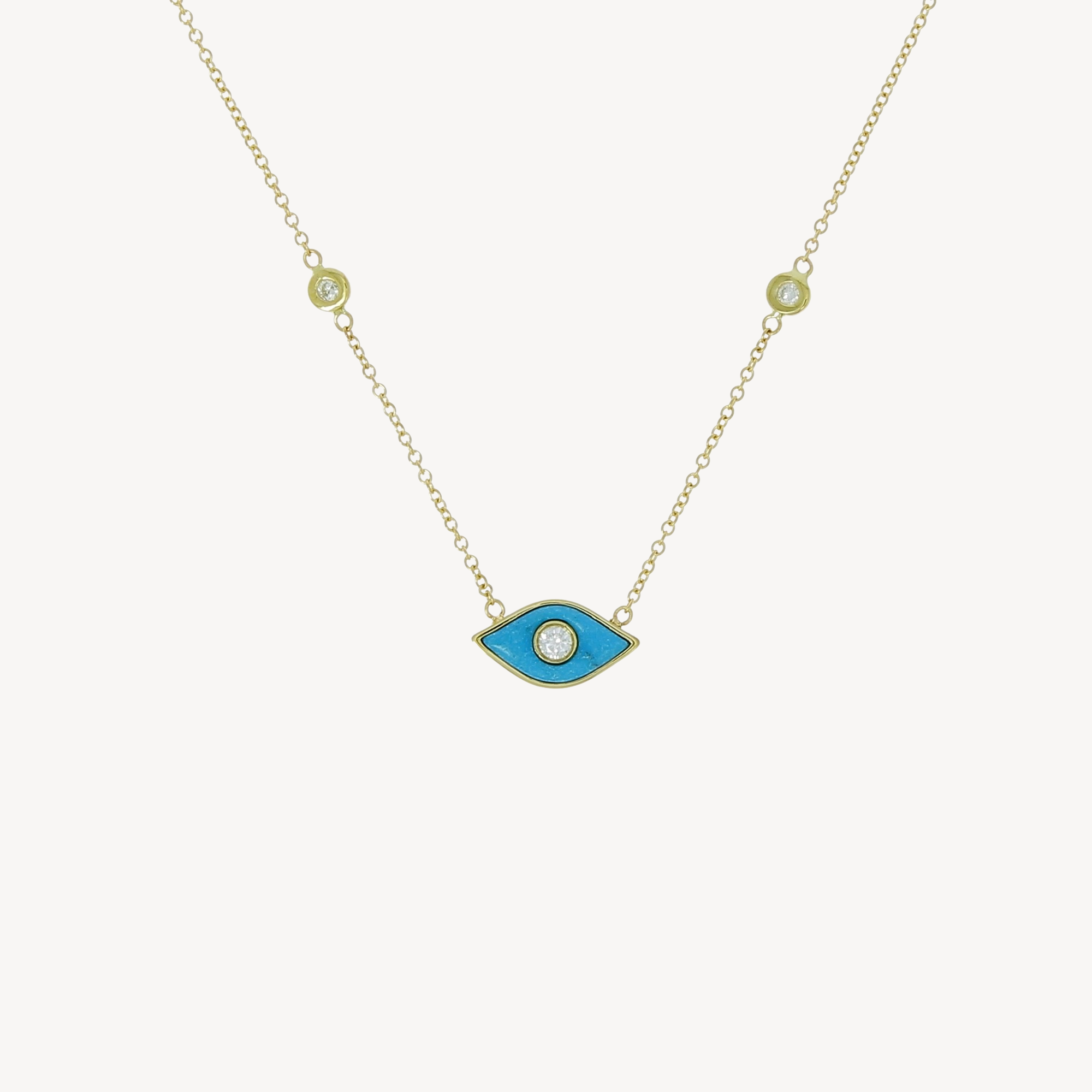 Yellow Gold Turquoise Eye Necklace