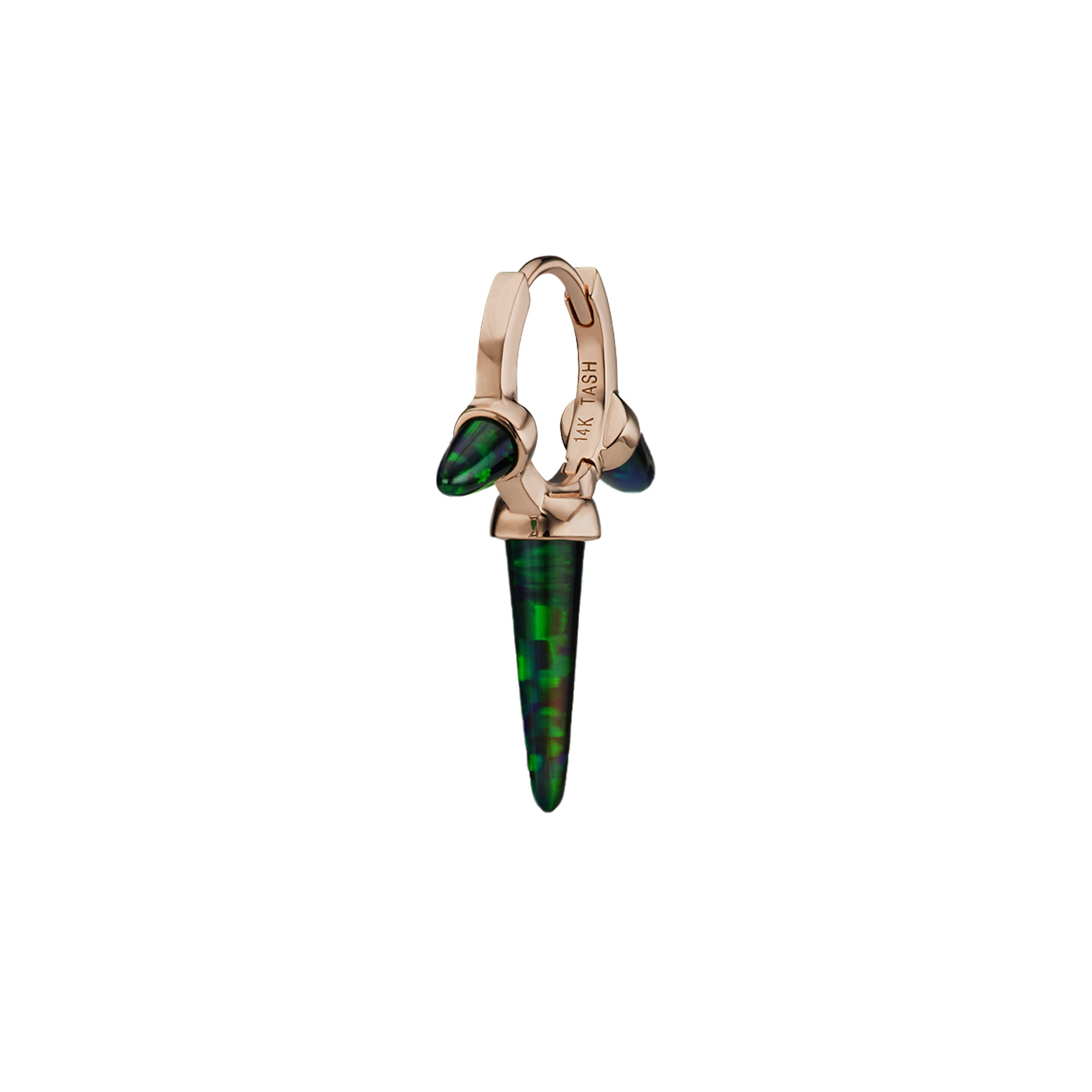 Dreifacher langer Spike-Ohrring mit schwarzem Opal, 8 mm, Roségold