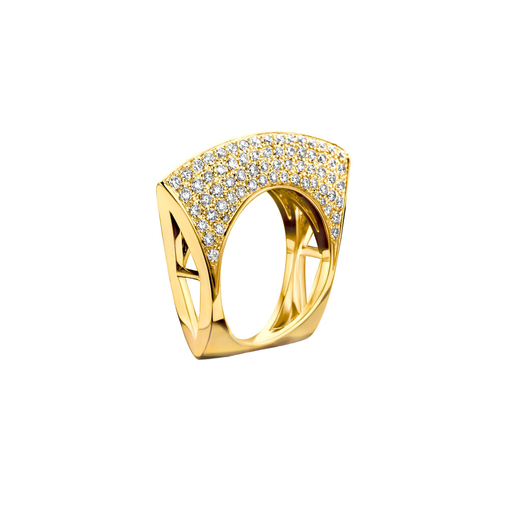 Lotus-Ring, Gelbgold, weiße Diamanten