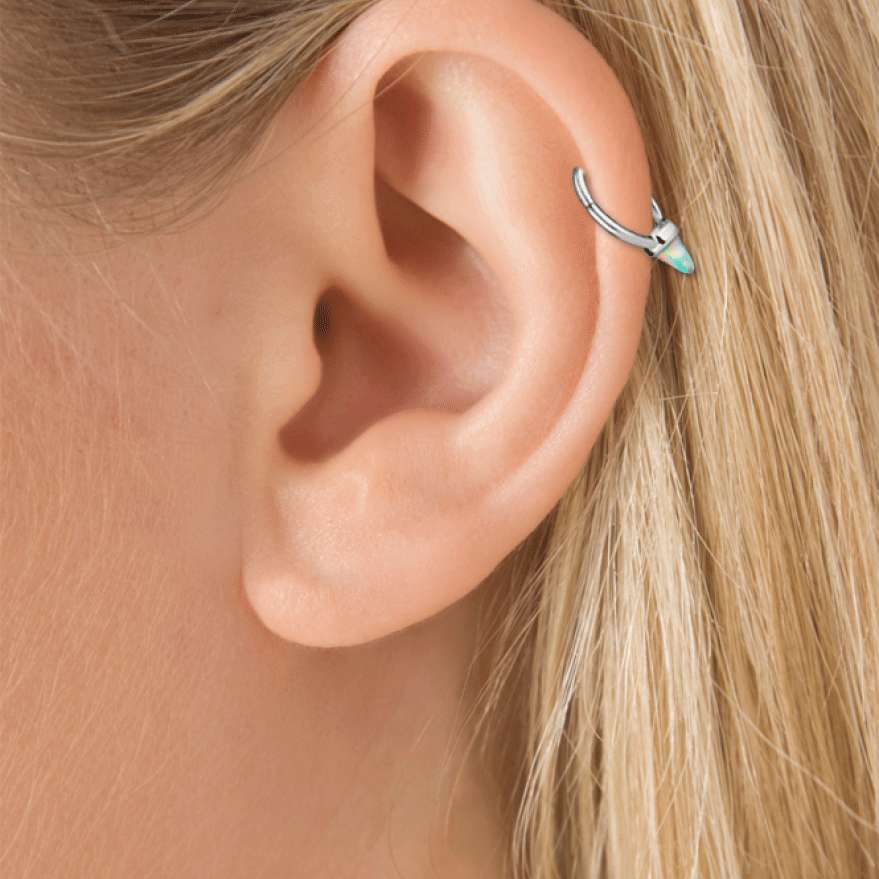 8mm White Gold Opal Spike Earring