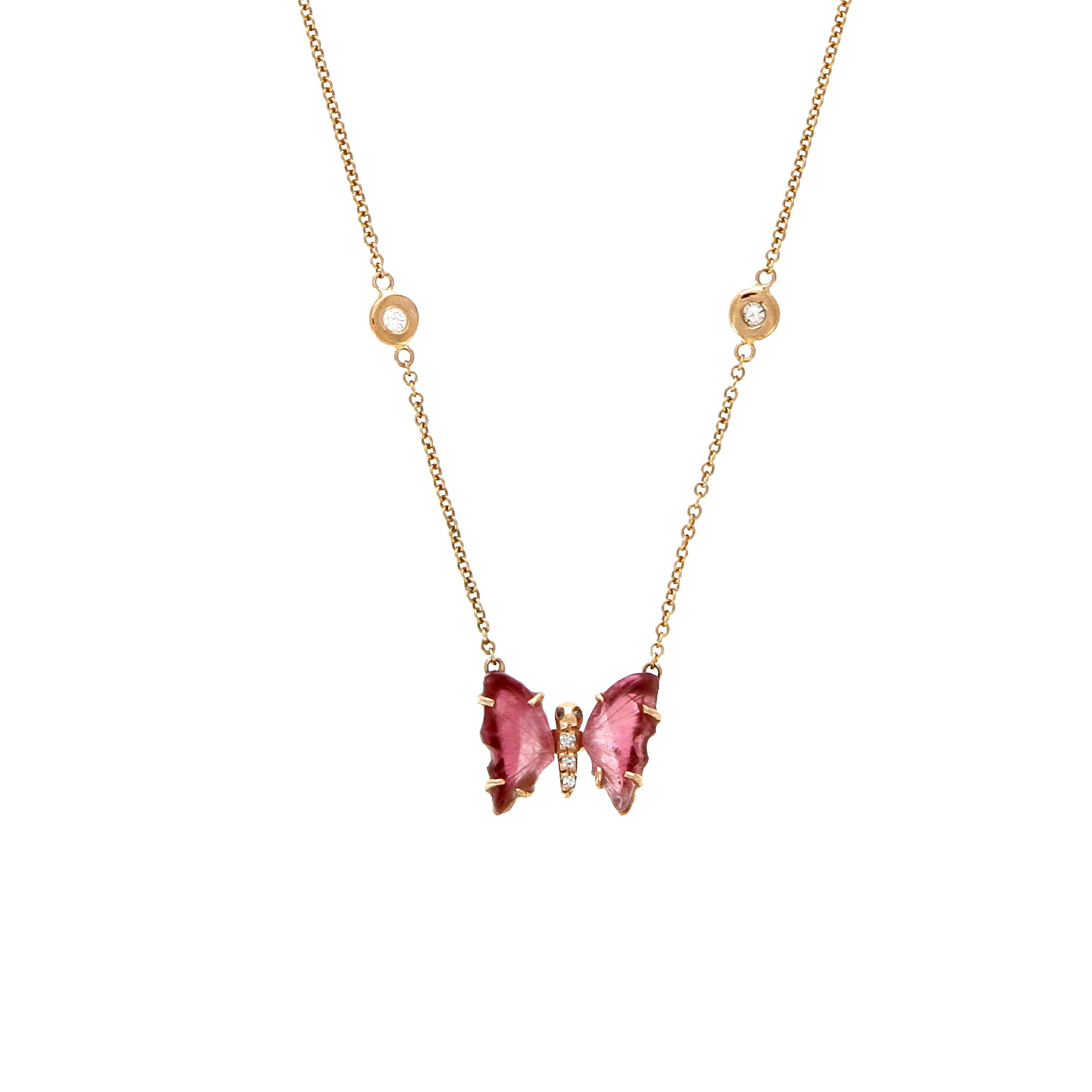 Babyrosa Turmalin-Schmetterlings-Halskette