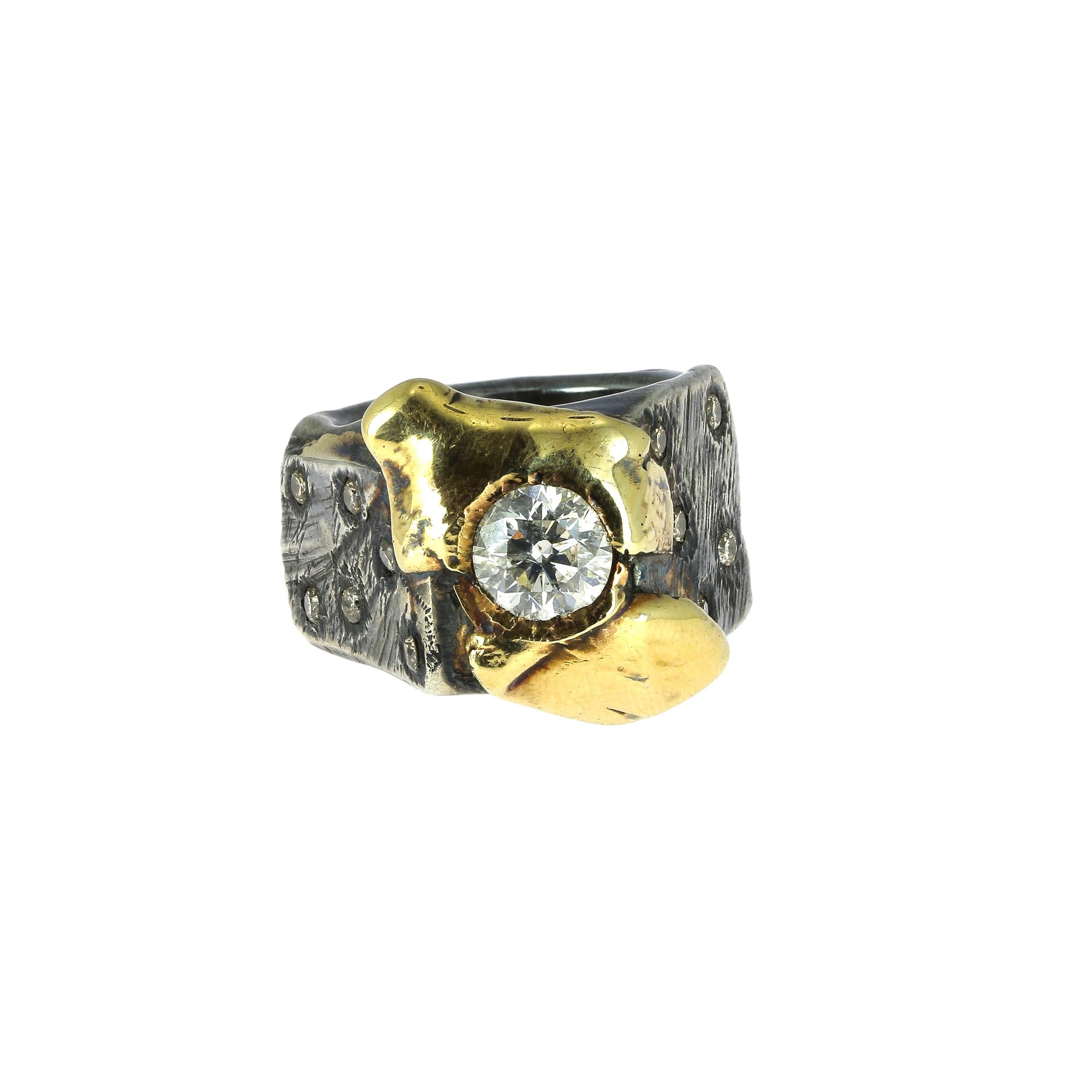 Silver and Gold Central White Diamond Ring