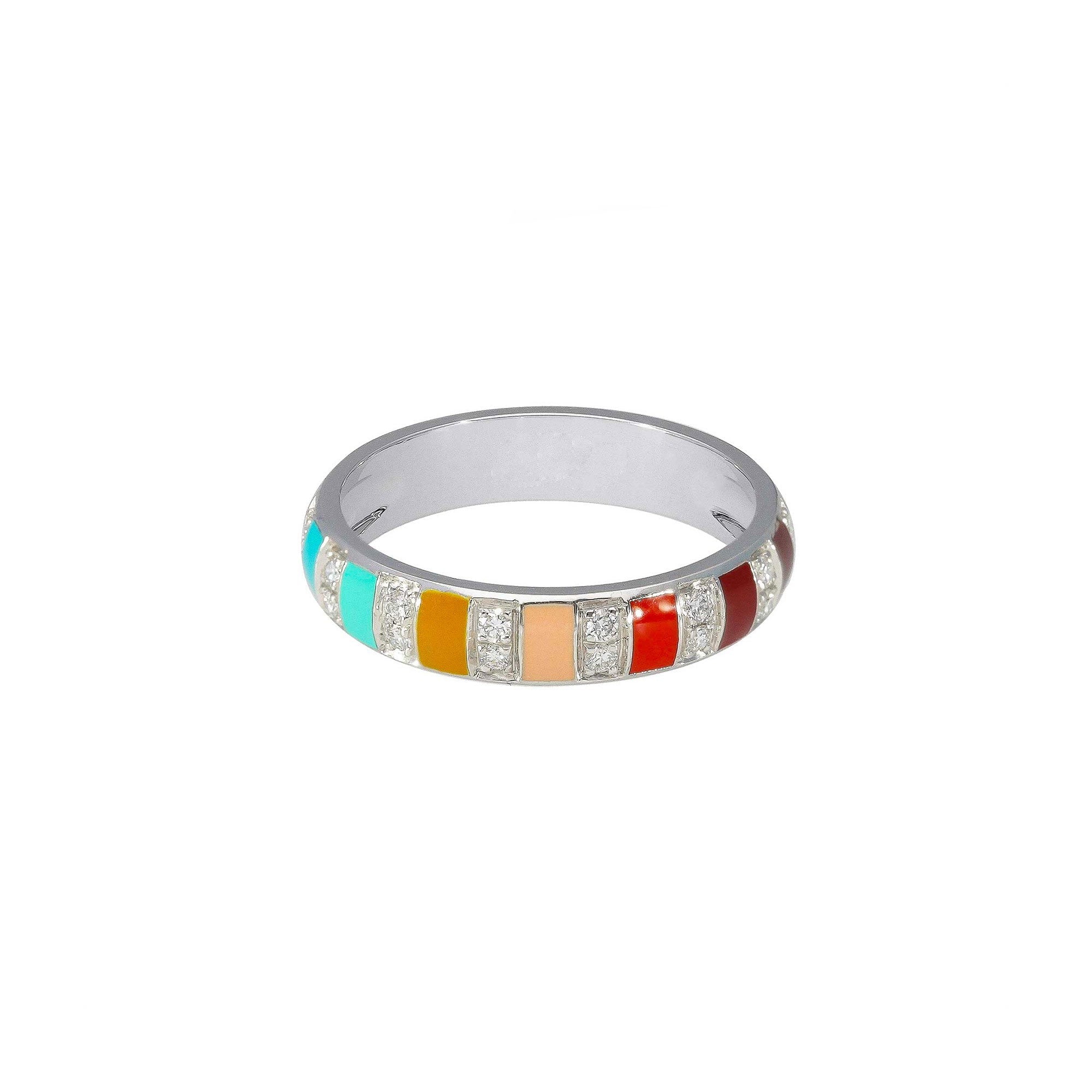 Multicolor Email and White Gold Diamonds Billie Ring