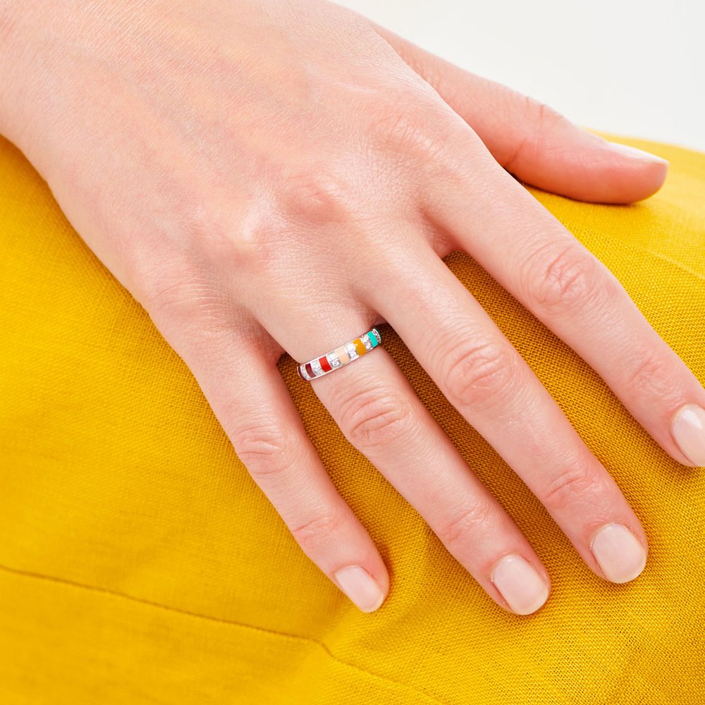 Multicolor Email and White Gold Diamonds Billie Ring