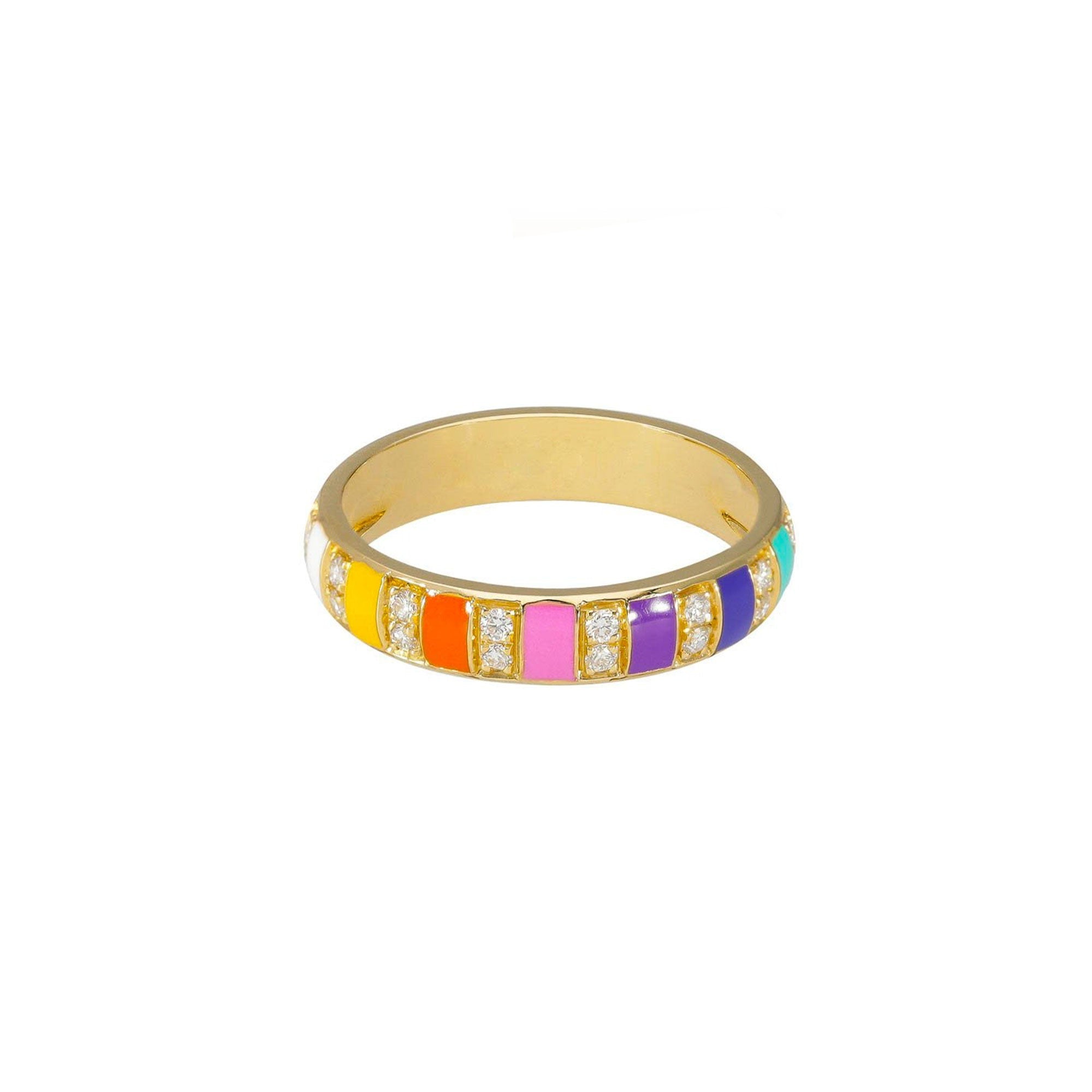 Billie Multicolor Email and Diamonds Yellow Gold Ring