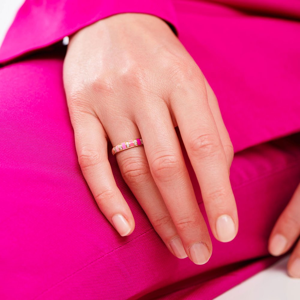 Multicolor Enamel and Rose Gold Diamonds Billie Ring 