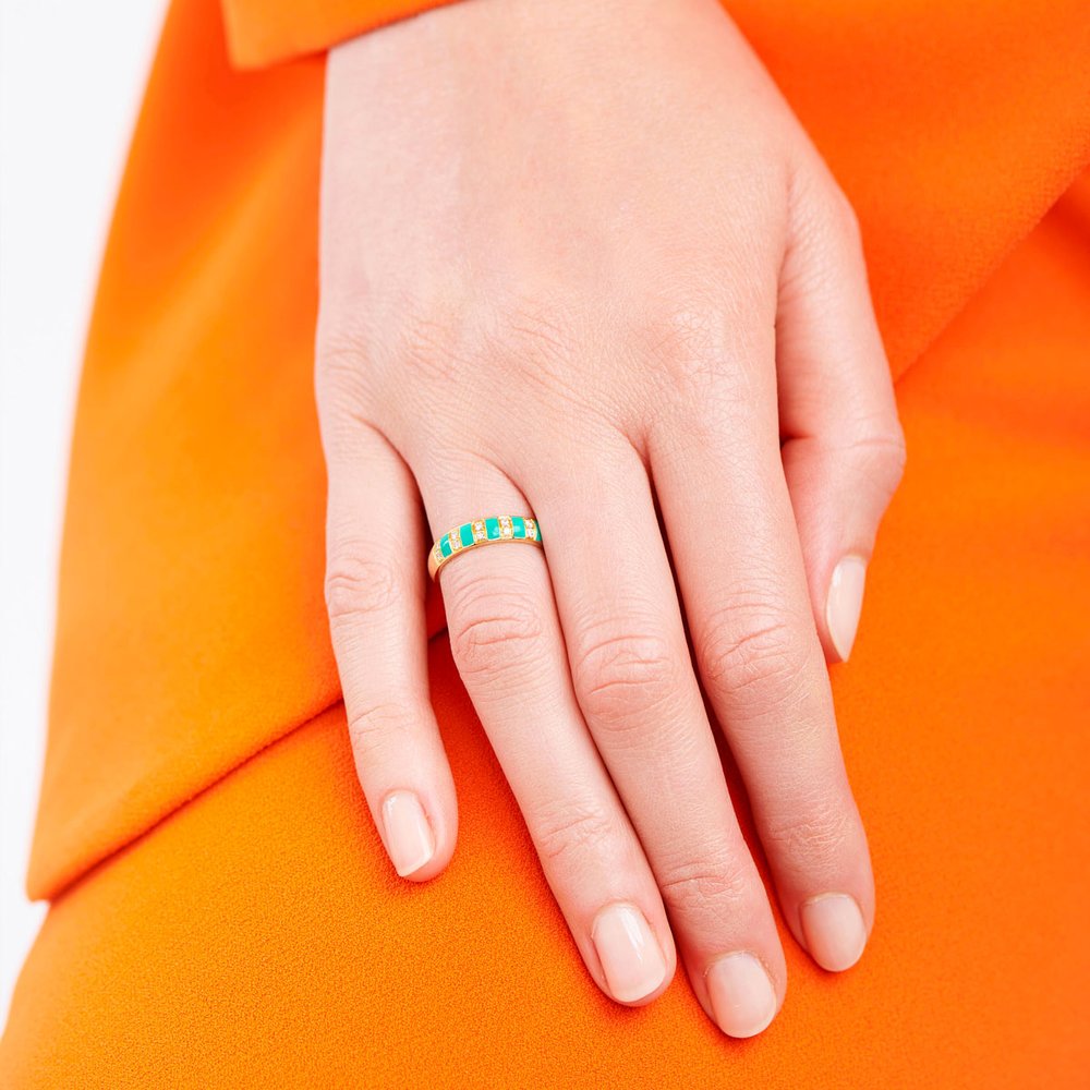 Enamel Turquoise and Diamonds Billie Ring