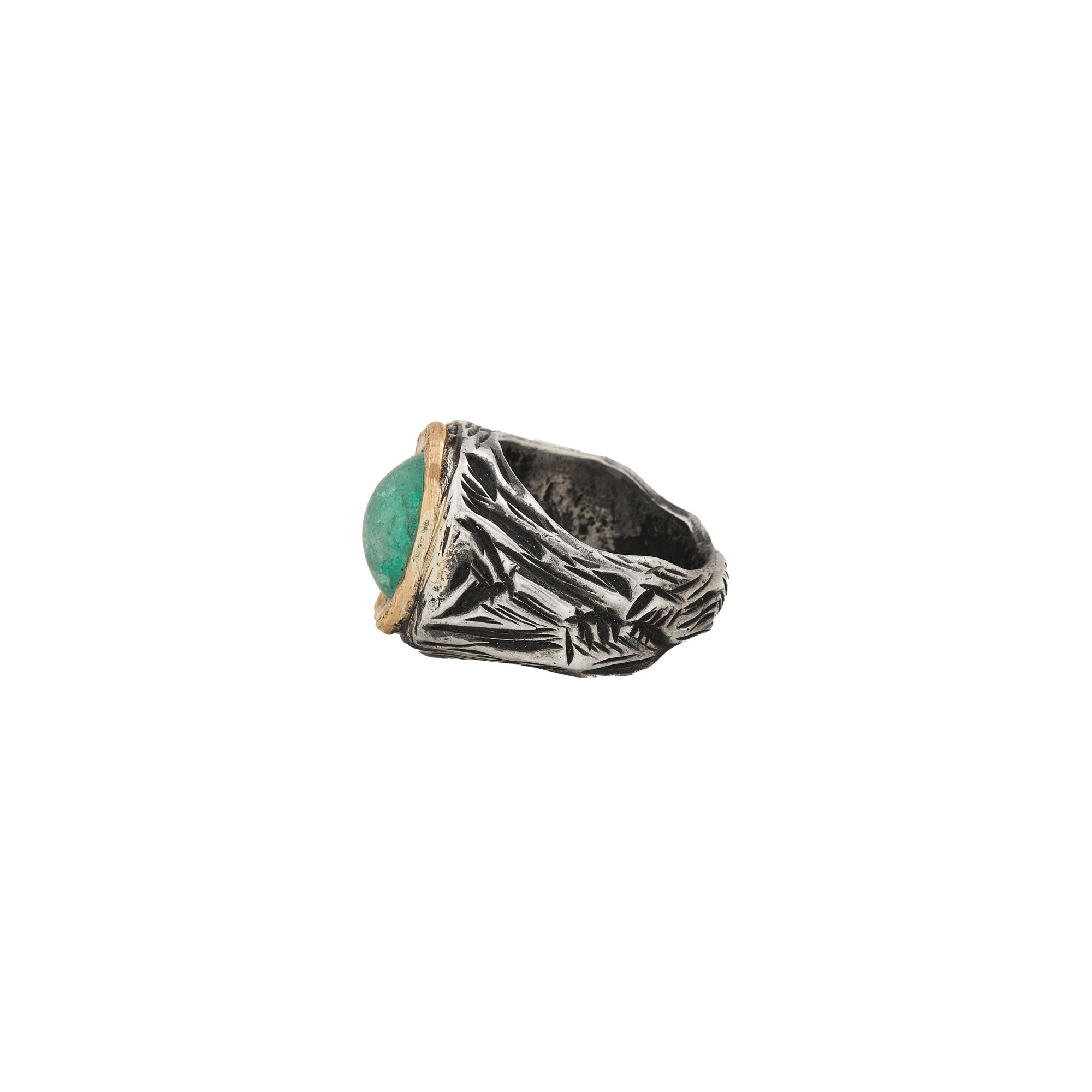Circled Oval Emerald Yellow Gold Ring