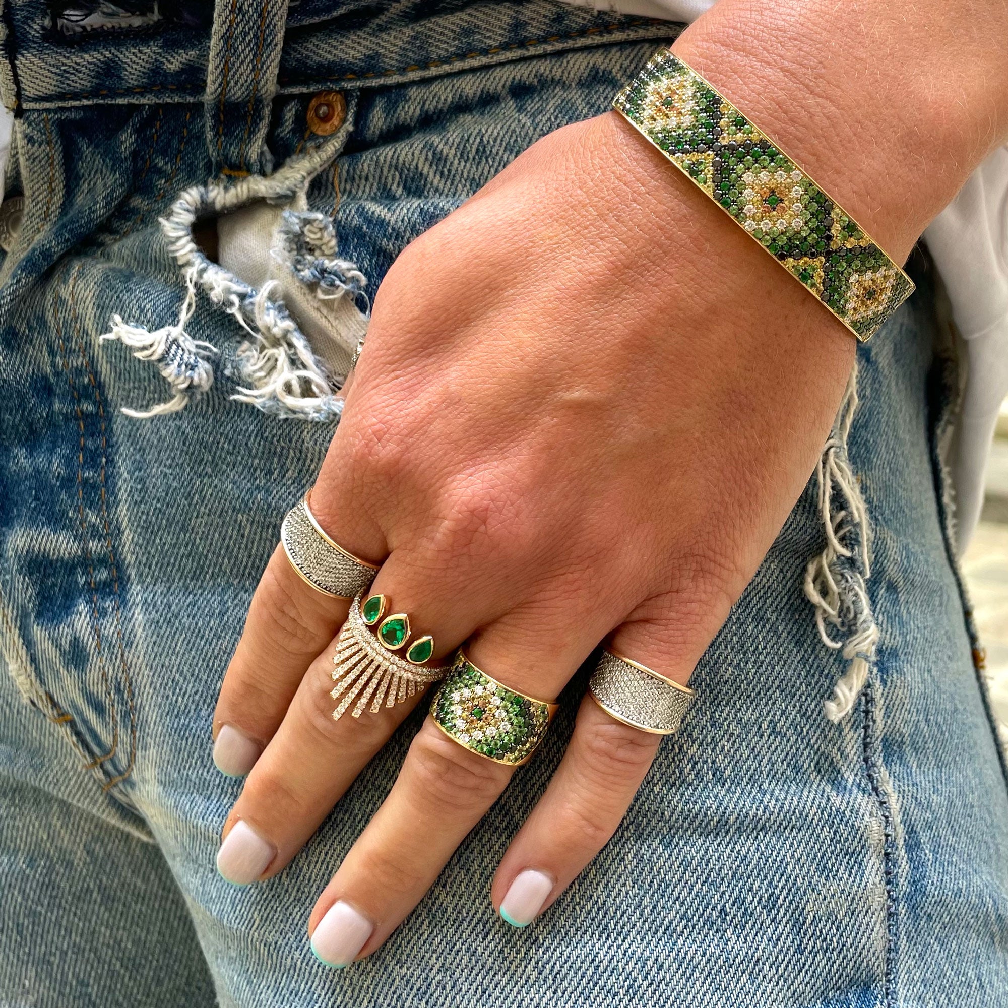 Rose Gold Emeralds Pear Ibiza Ring