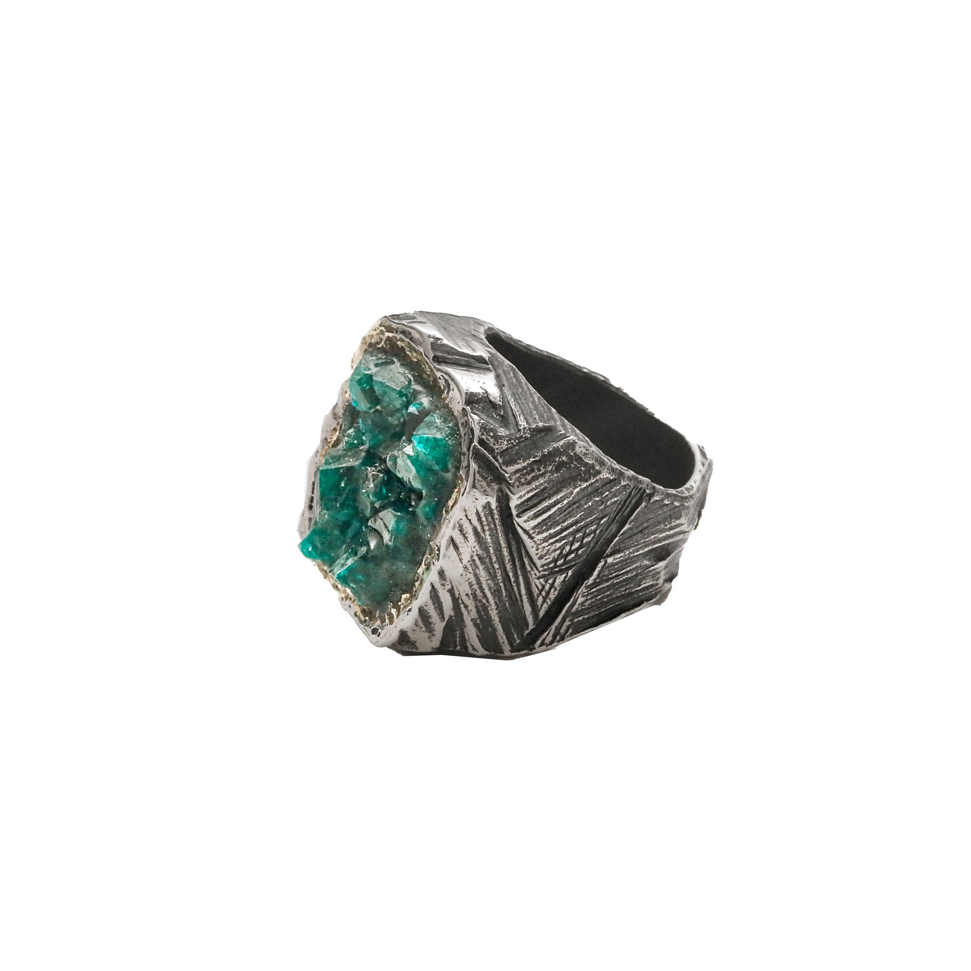 Emerald Striped Rectangle Ring