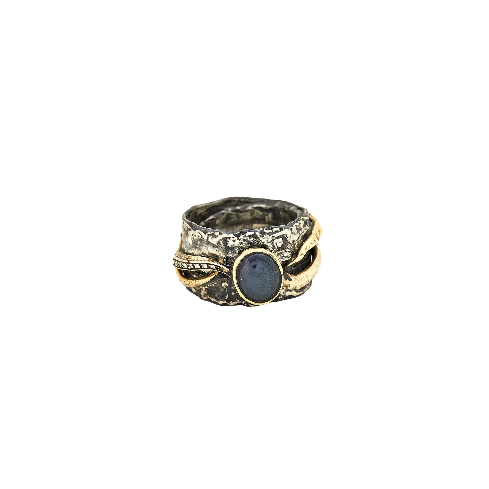 Star Sapphire and Diamonds Gold Silver Ring