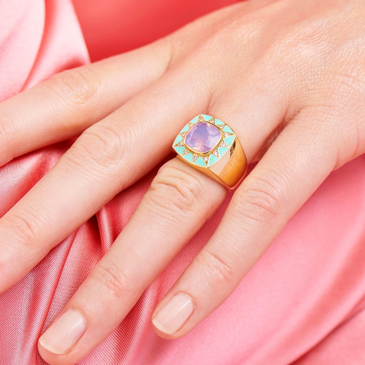 Stella-Quarz-Lavendel- und Diamant-Ring