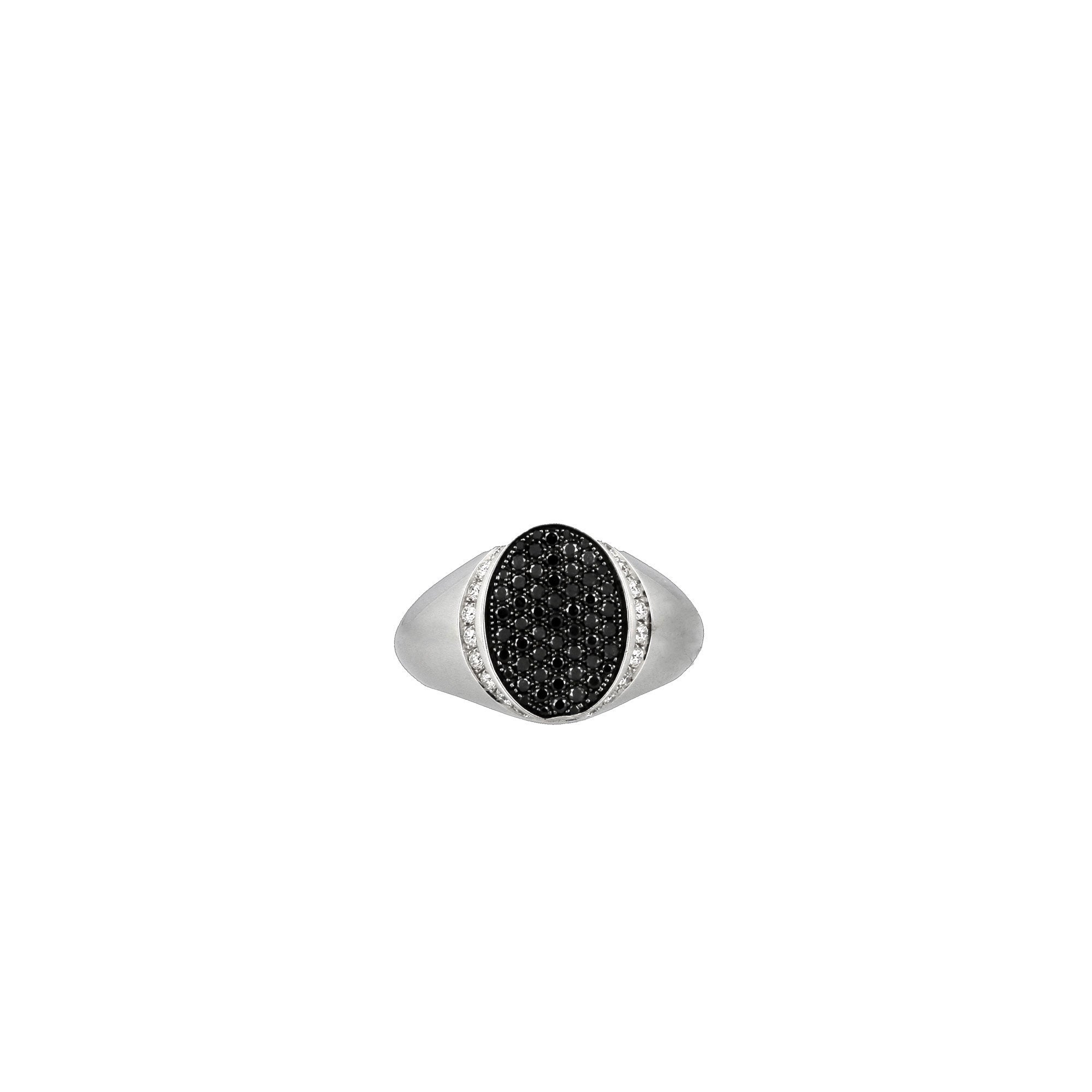 Black Diamonds and White Gold Signet Ring