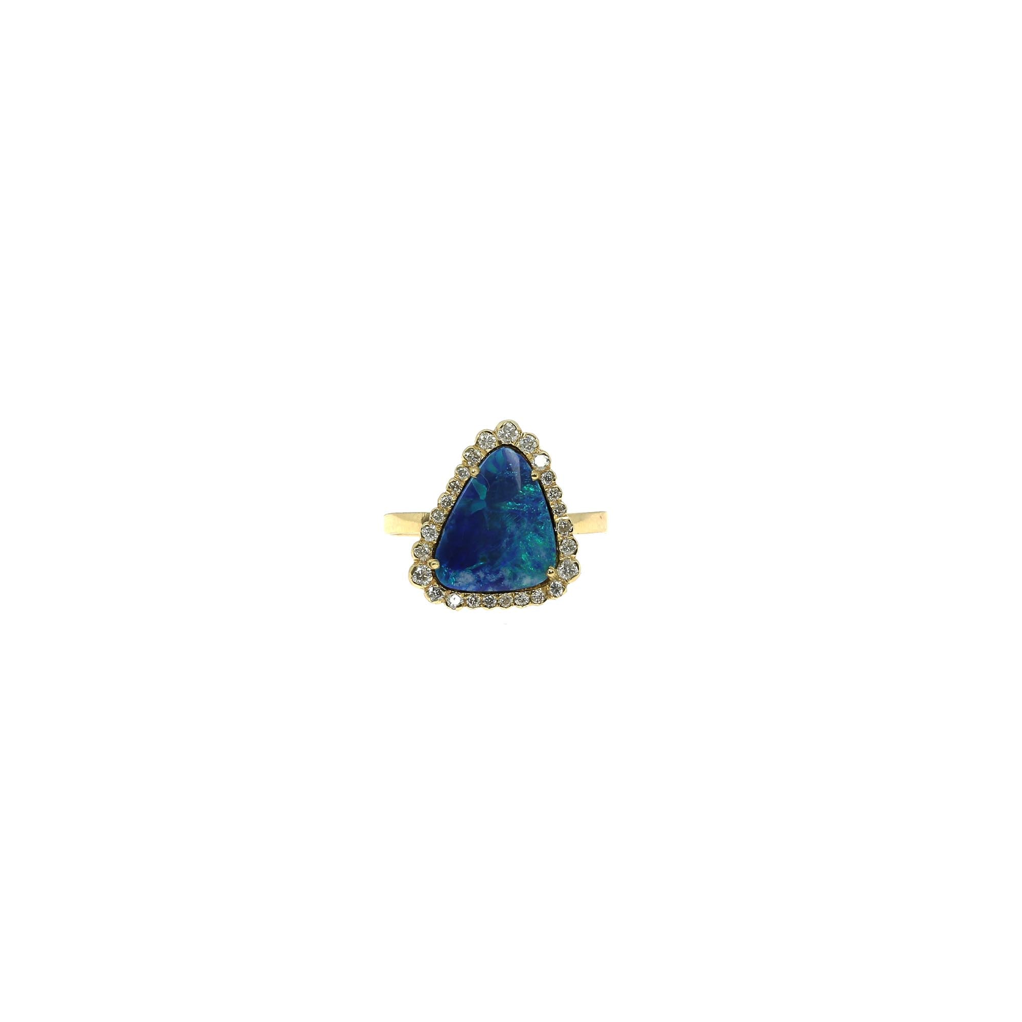 Blue Opal and  Yellow Gold Diamond Ring
