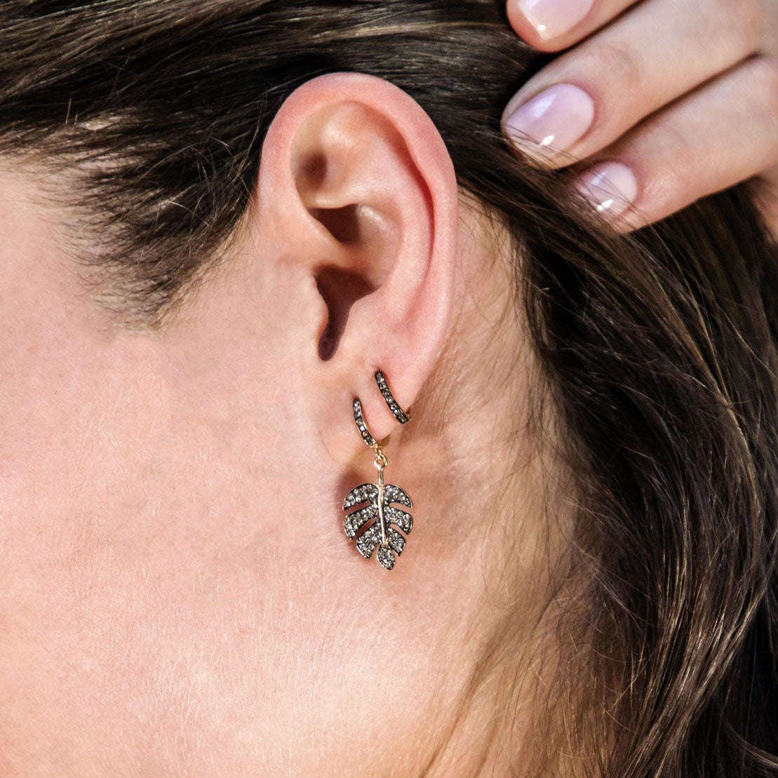 Brown Diamond Leaf Earrings