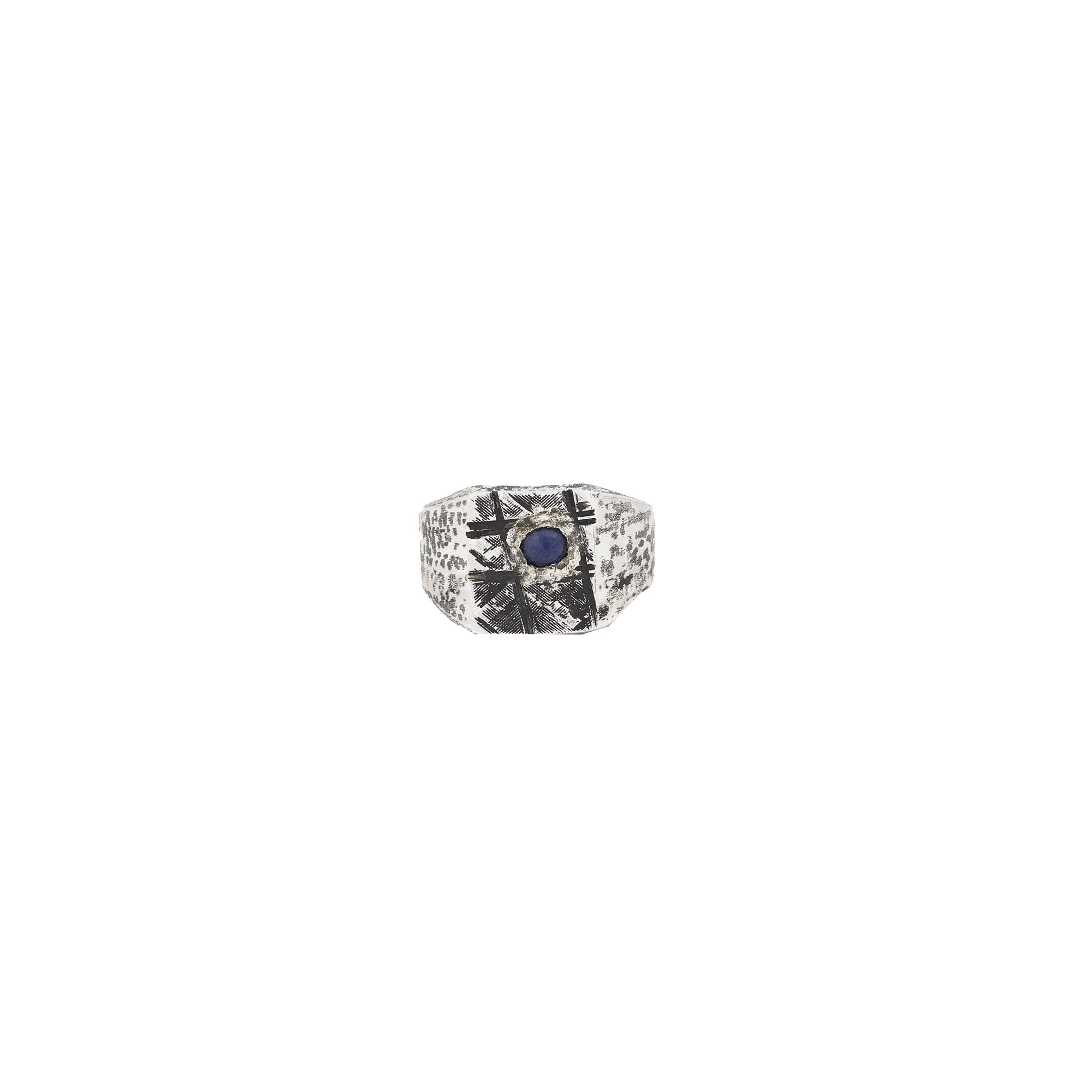 Blue Sapphire Hammered Signet Ring