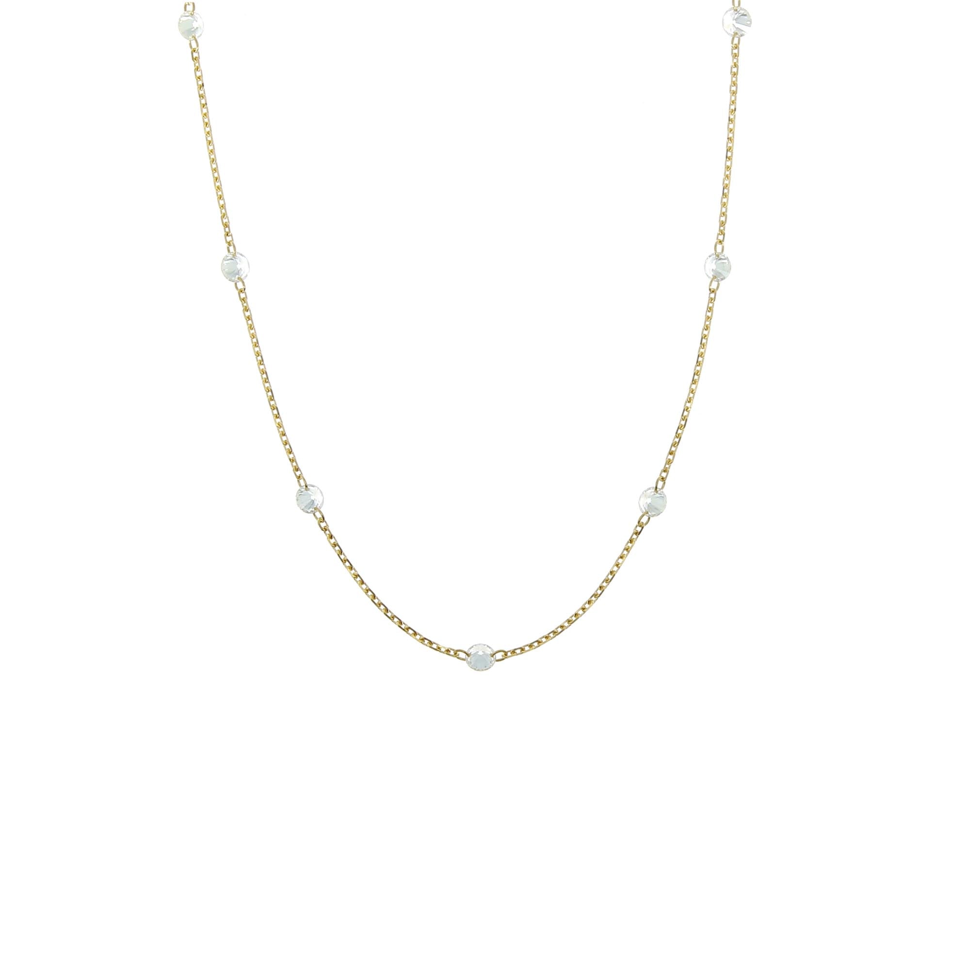 9 Diamonds Encrusted 3mm Yellow Gold Necklace 