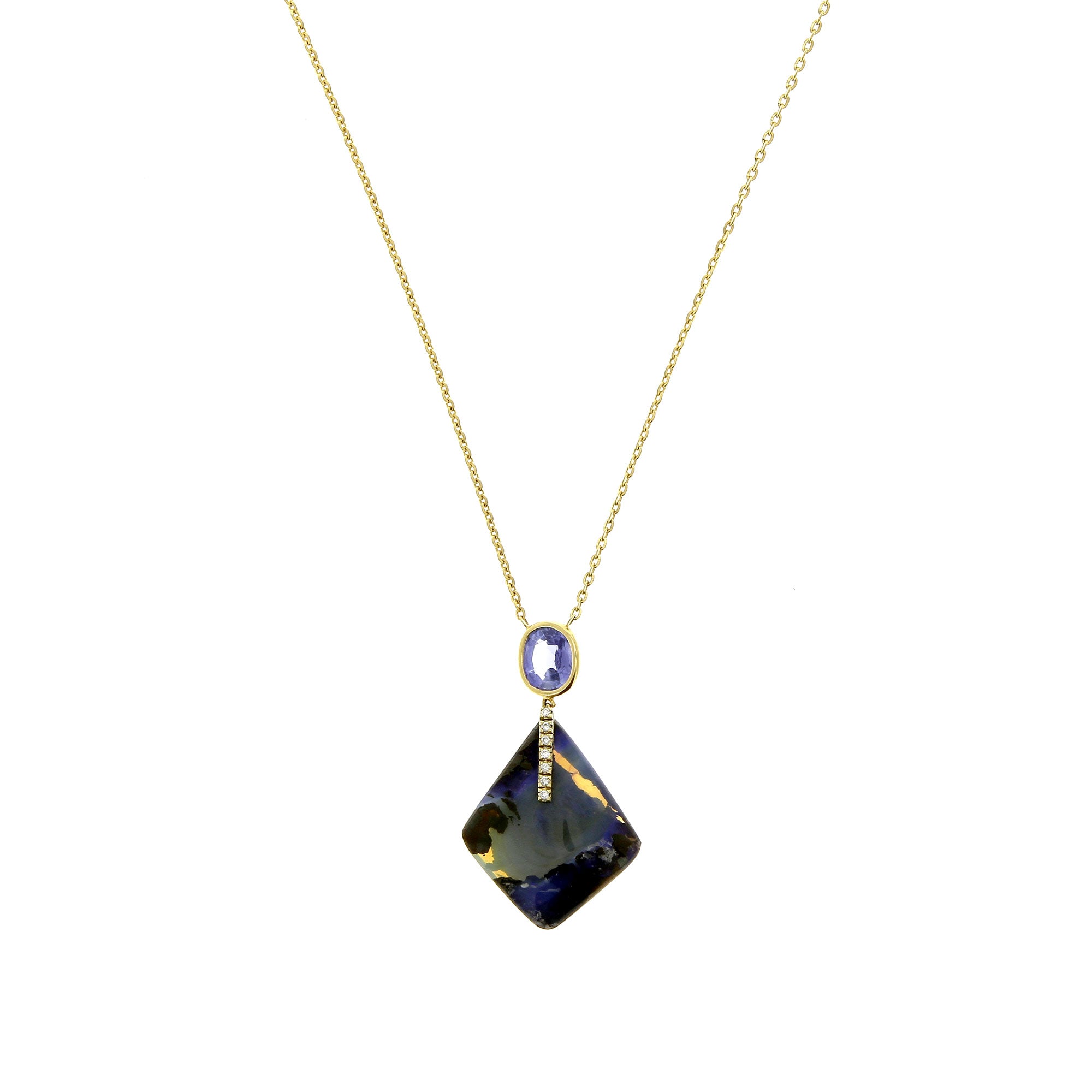 Halskette mit blauem Opal und Diamant
