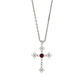 Collier Cross Or Blanc et Rubis
