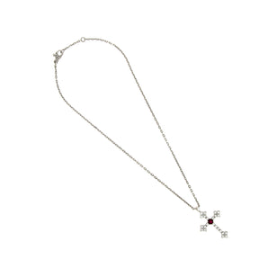 Collier Cross Or Blanc et Rubis