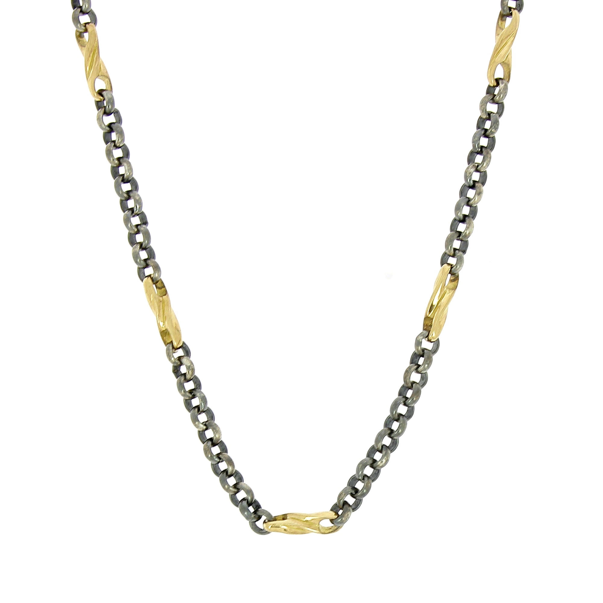 Halskette mit Kettengliedern aus Silber und Gelbgold