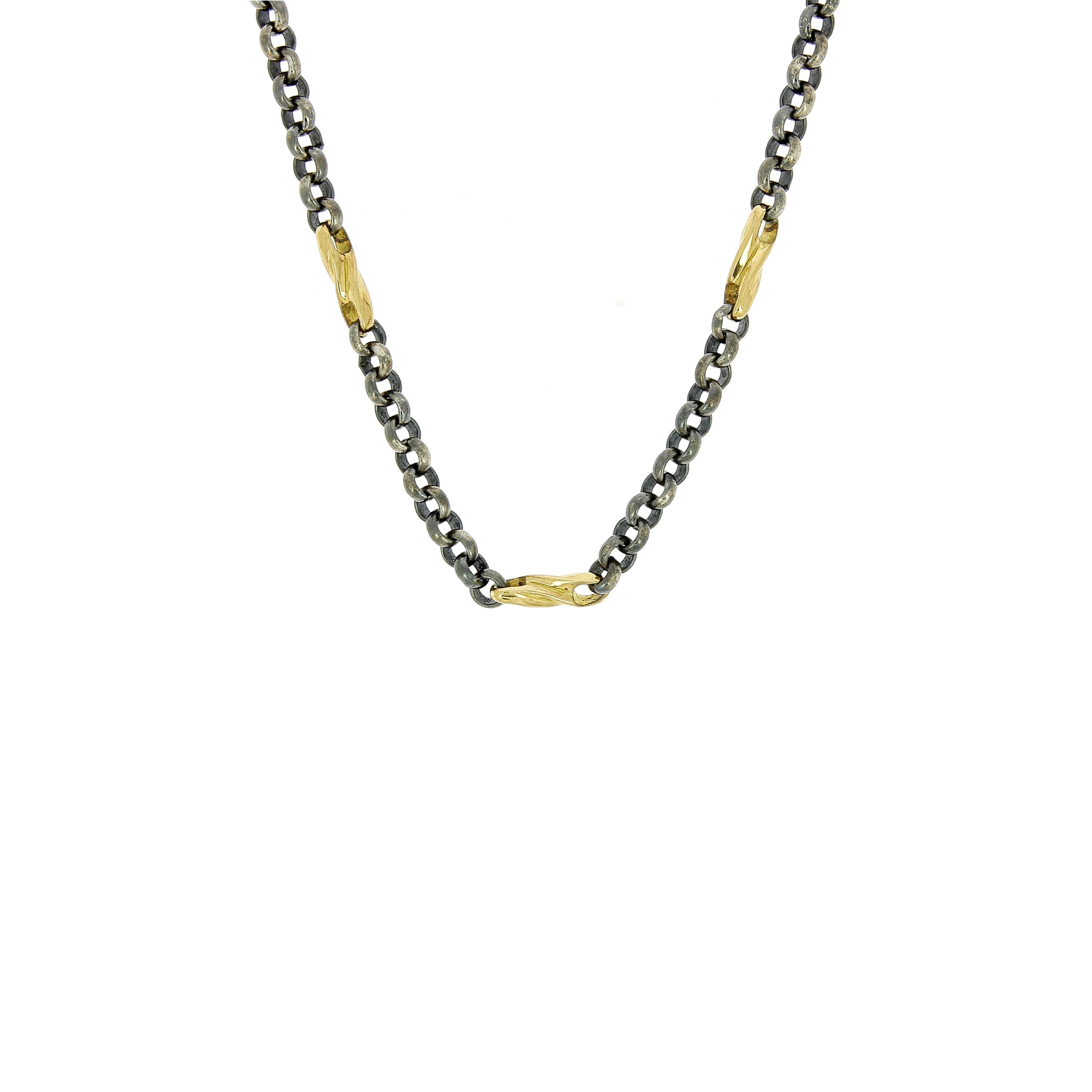 Halskette mit Kettengliedern aus Silber und Gelbgold