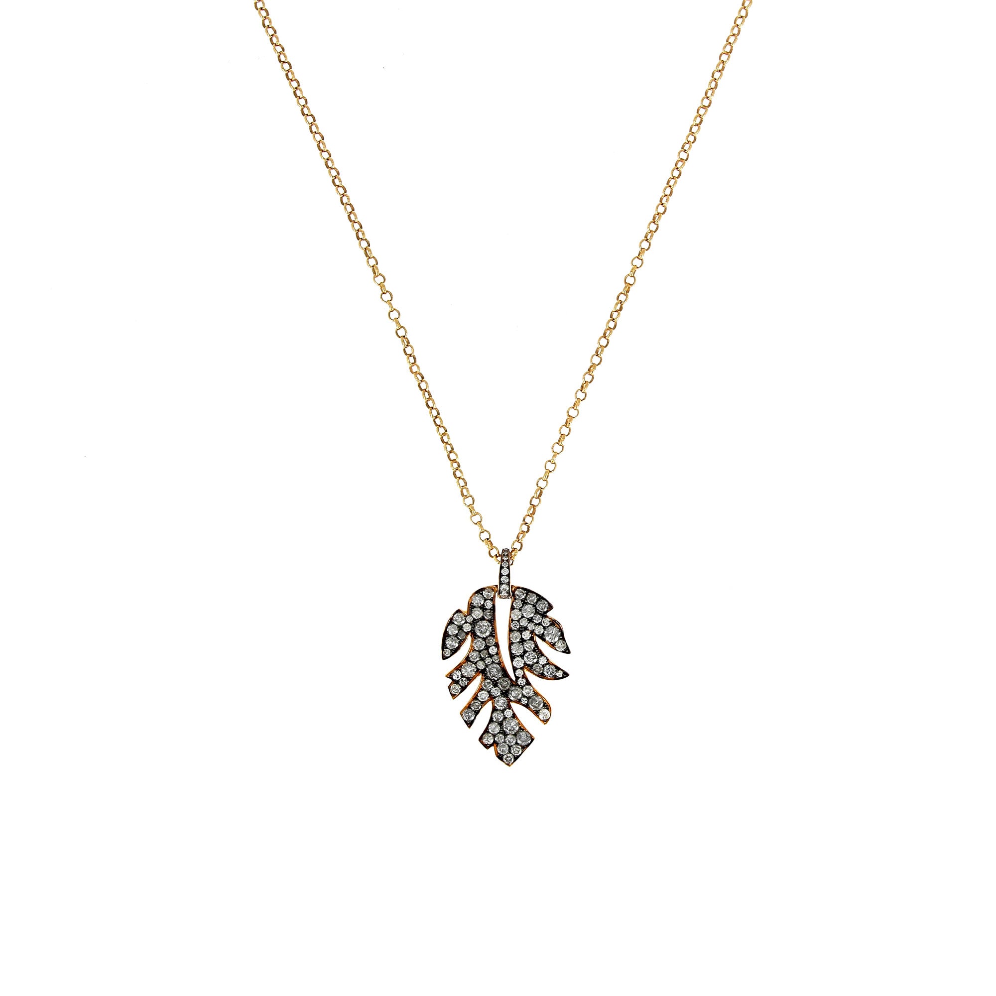 Rose Gold and Gray Diamonds Feather Necklace 