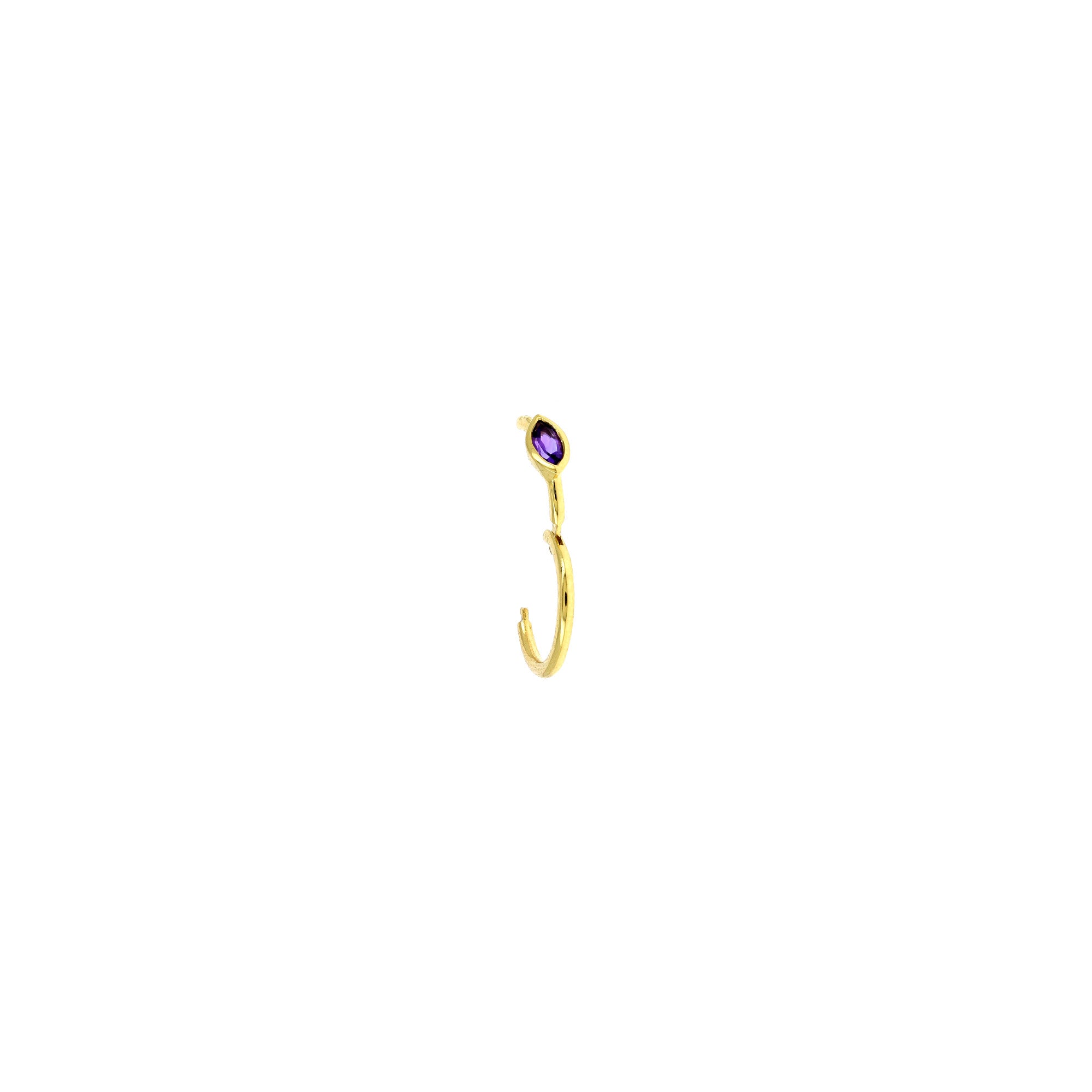 8mm Amethyst Marquise 3x2mm Yellow Gold Hoop
