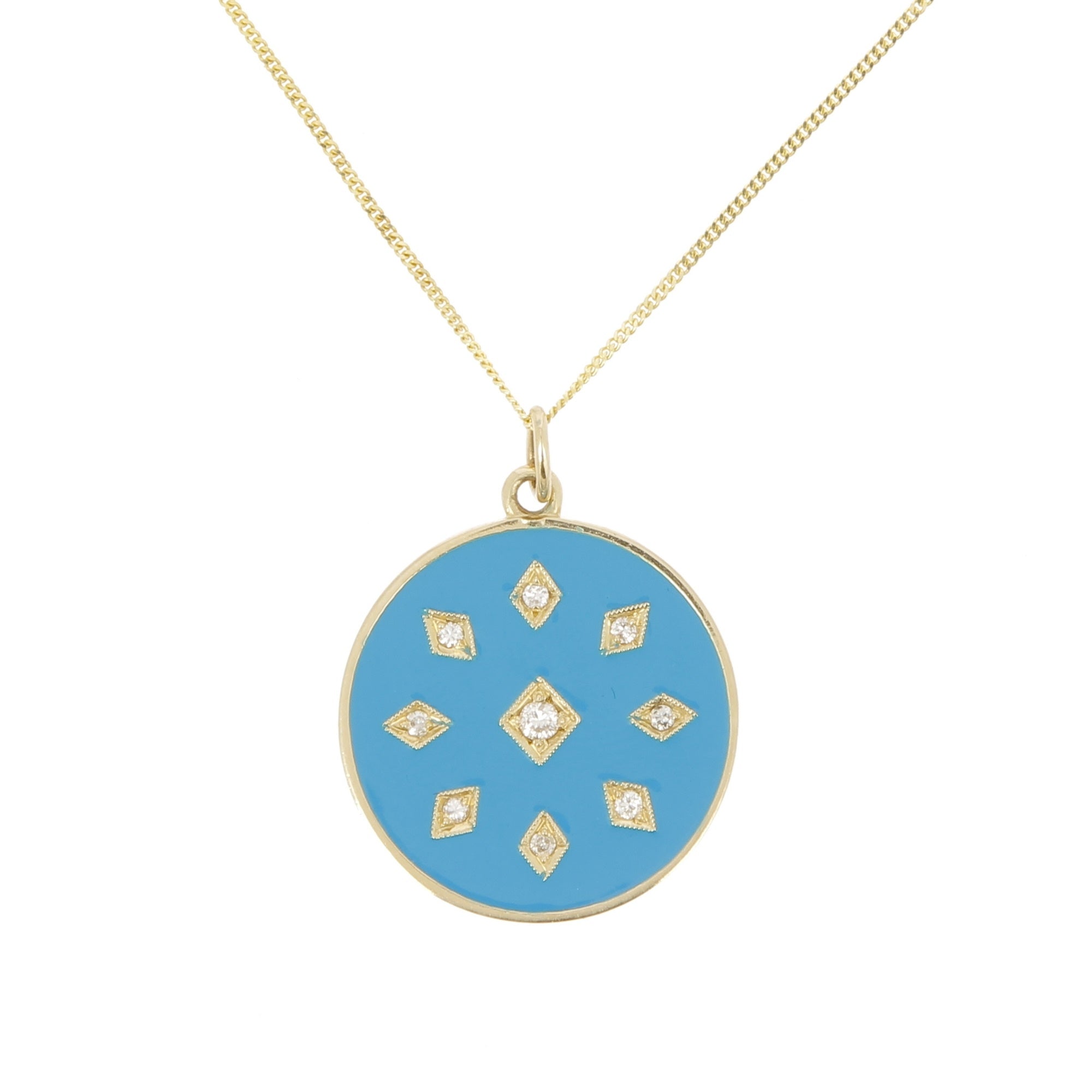 Crete Diamond and Turquoise Enamel Pendant