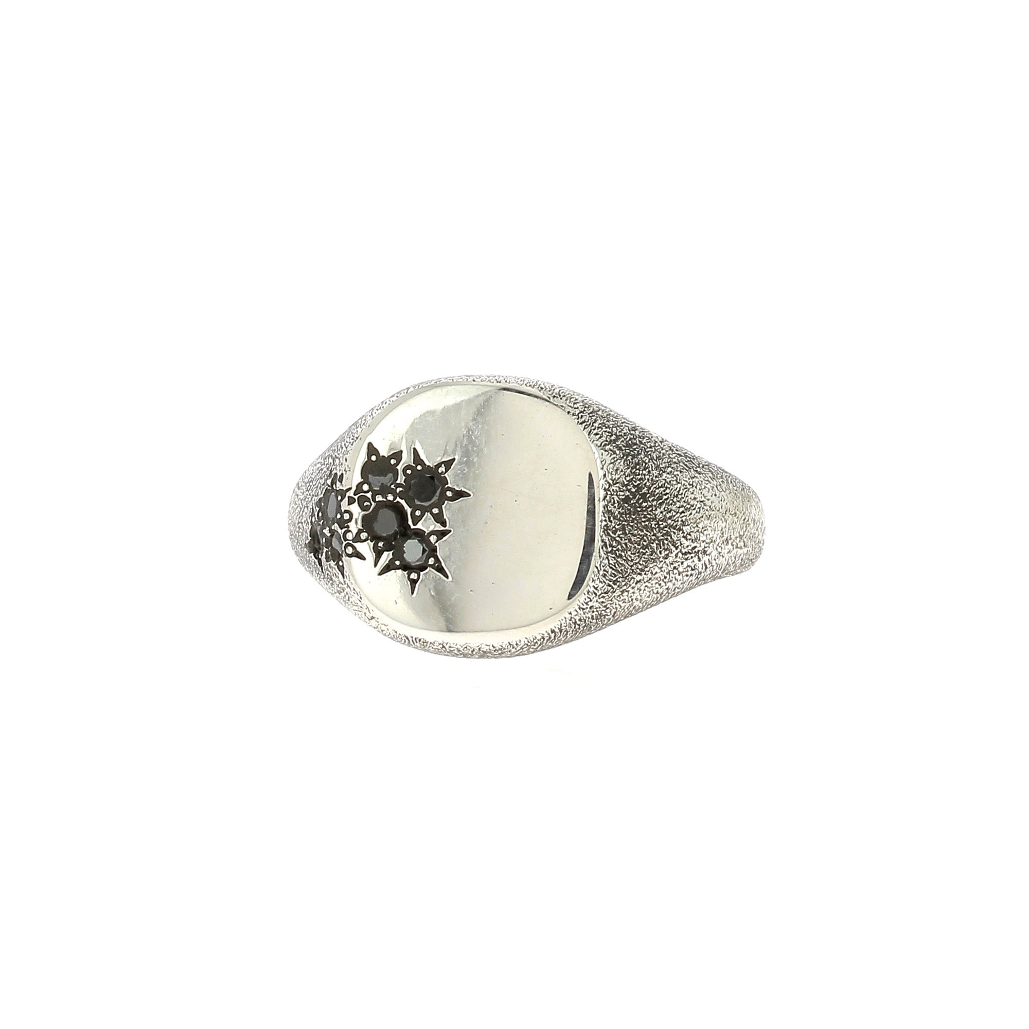 Cushion Signet Ring with Black Diamond