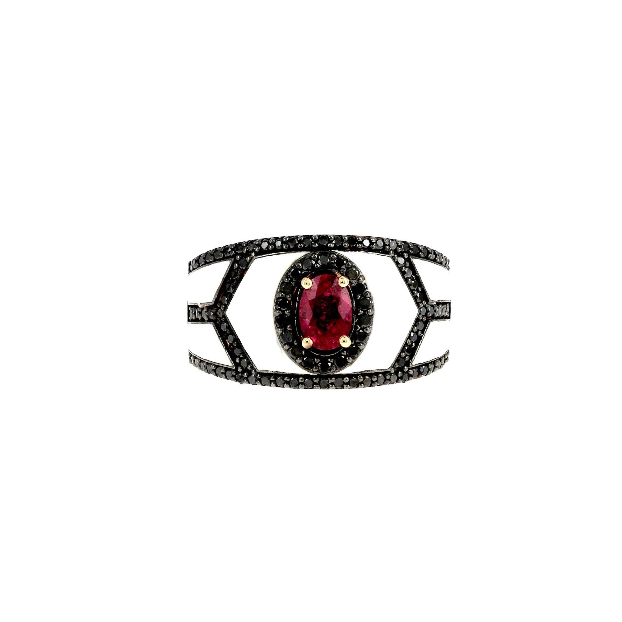 Fizzy Shield Weißer Ring mit Diamanten und Rubin