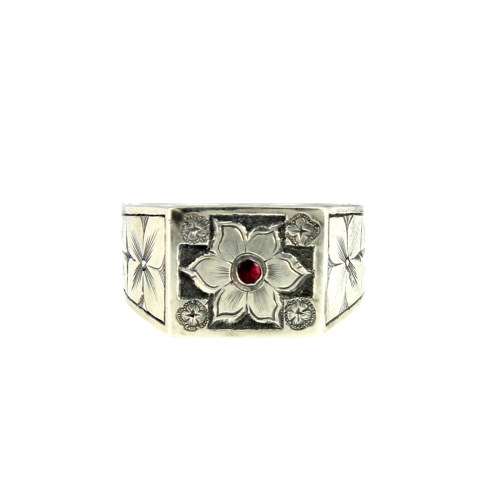 Flower Signet Ring with Ruby