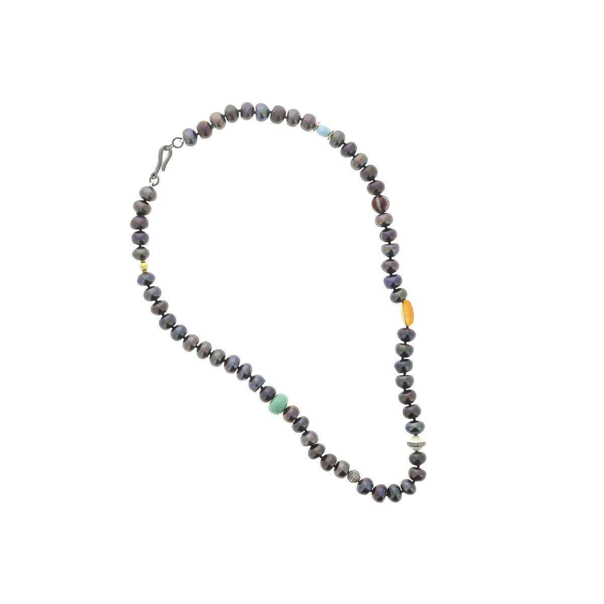 Globe Beaded Necklace Pearl with 2 Turquoises