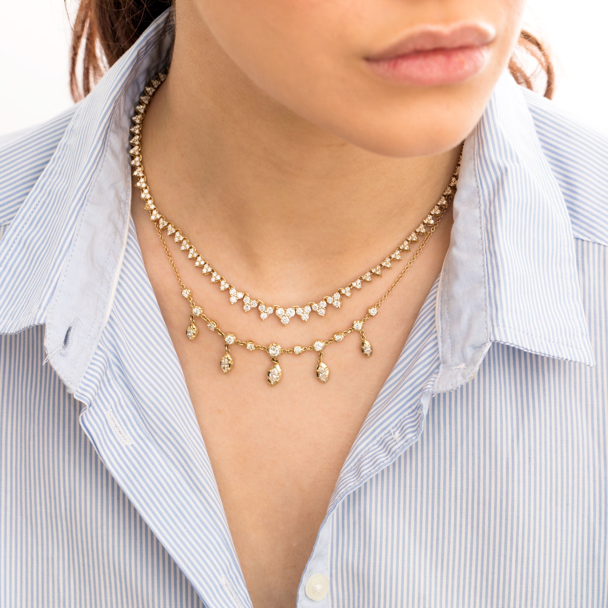 Sophia-Halskette mit abgestuften weißen Diamanten und Marquisen
