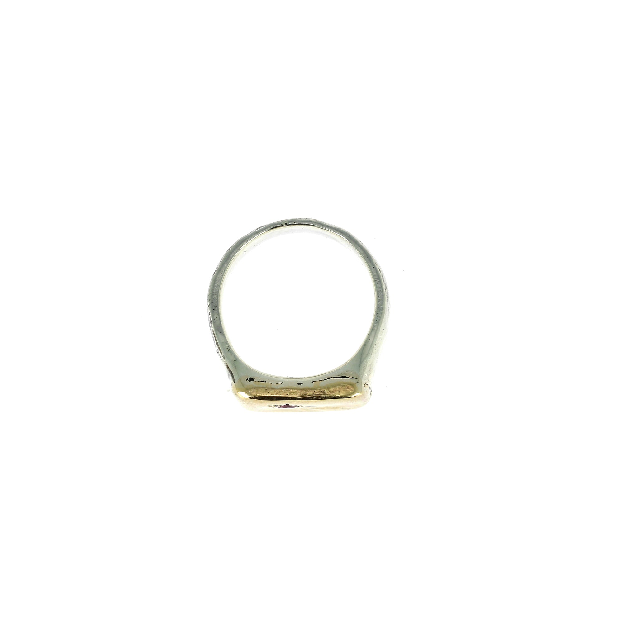 Gold and Ruby Hammered Signet Ring