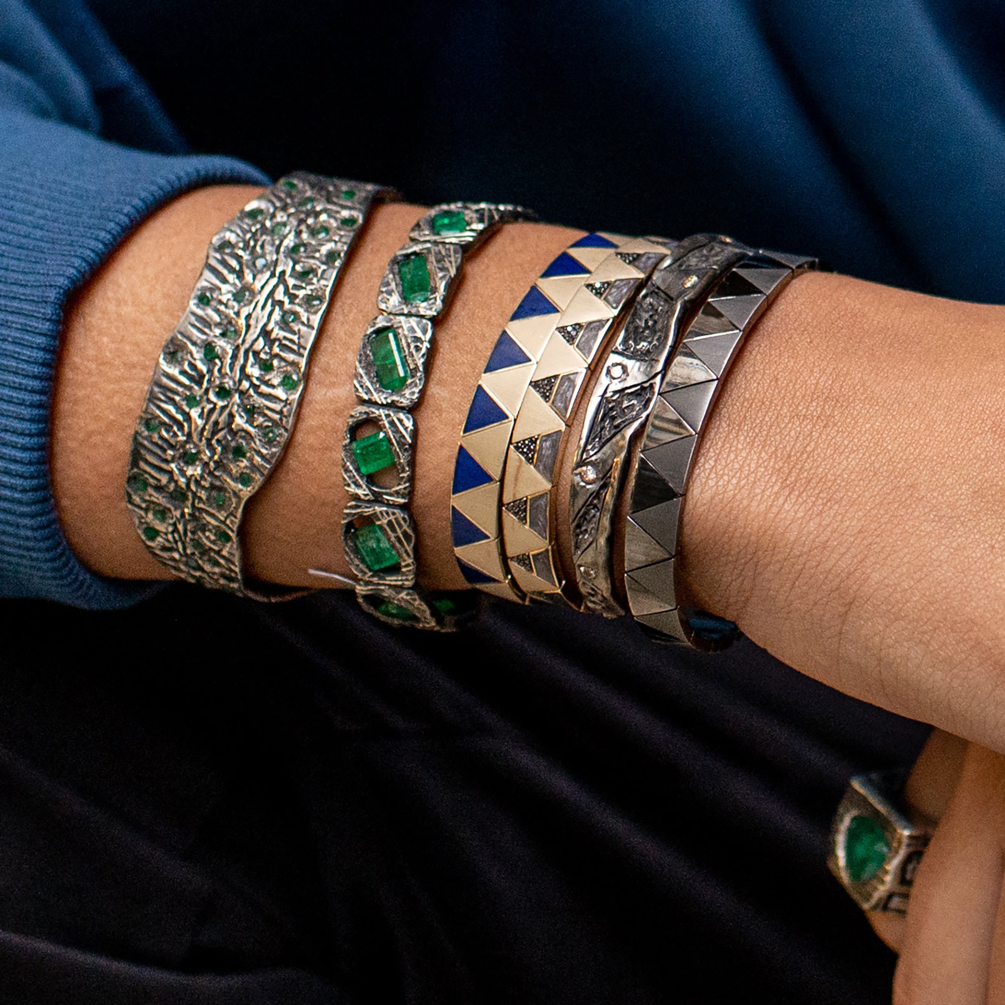 Large Multi Emerald Cuff Bracelet