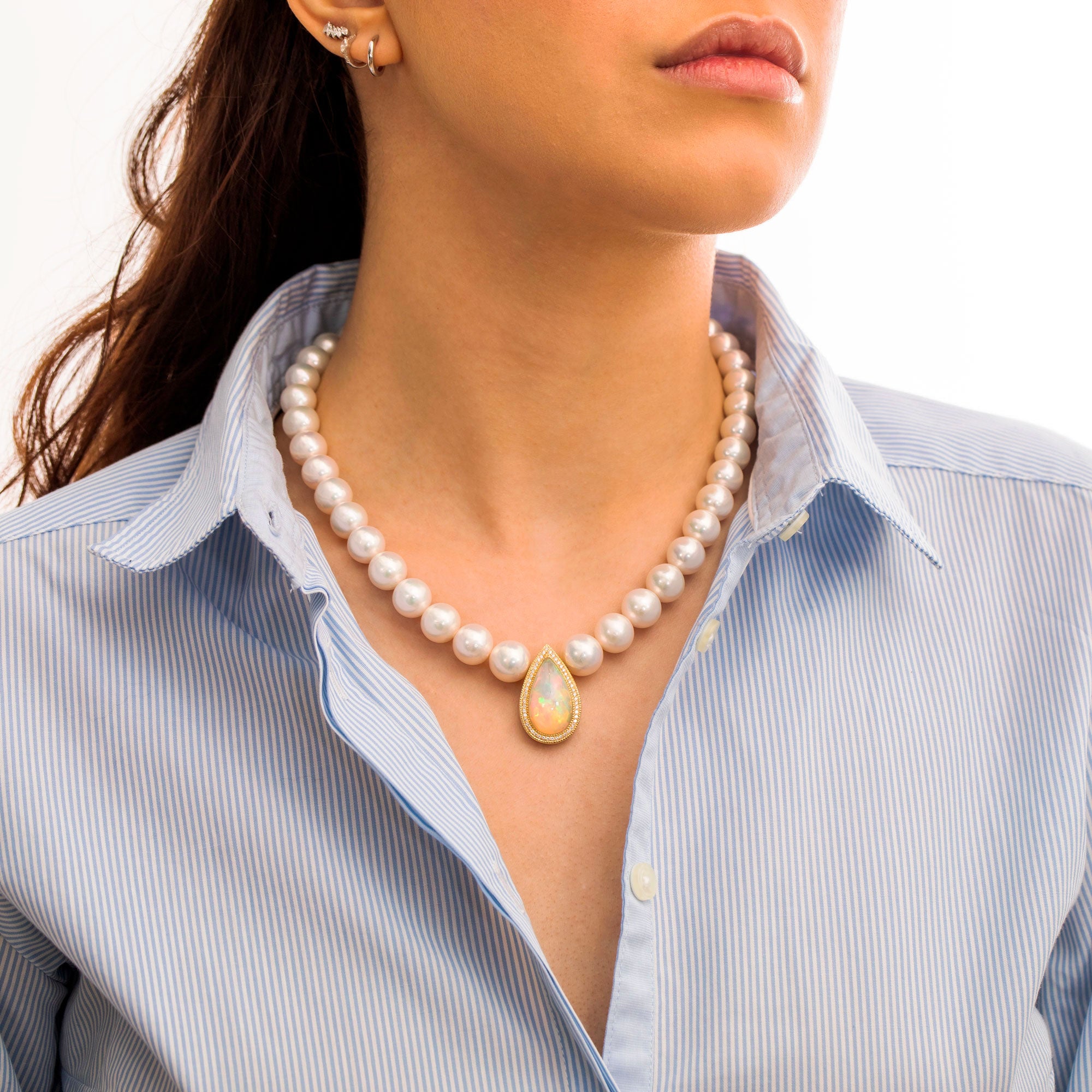 Drop Opal and Freshwater Pearl Necklace