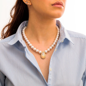 Collier Goutte Opale et Perles d'Eau Douce