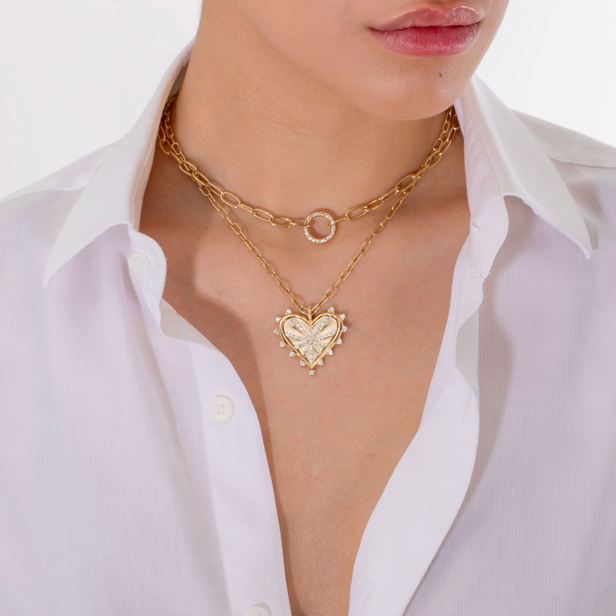 Spiked Heart Coin Pavé Halskette