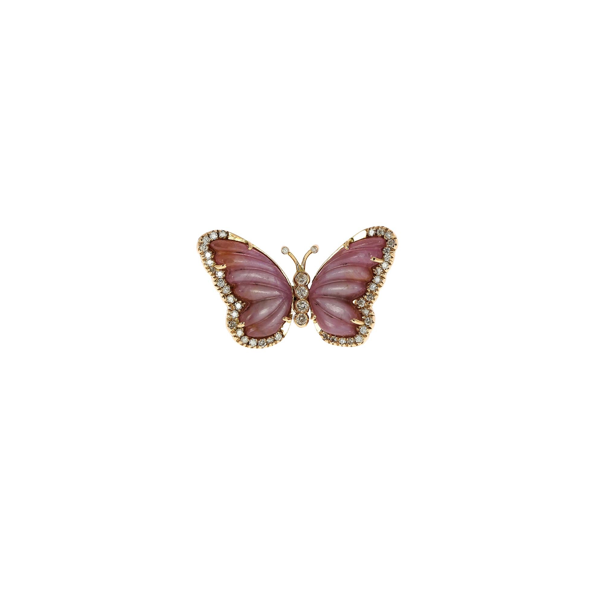 Rosafarbener Turmalin- und Diamant-Schmetterlingsring