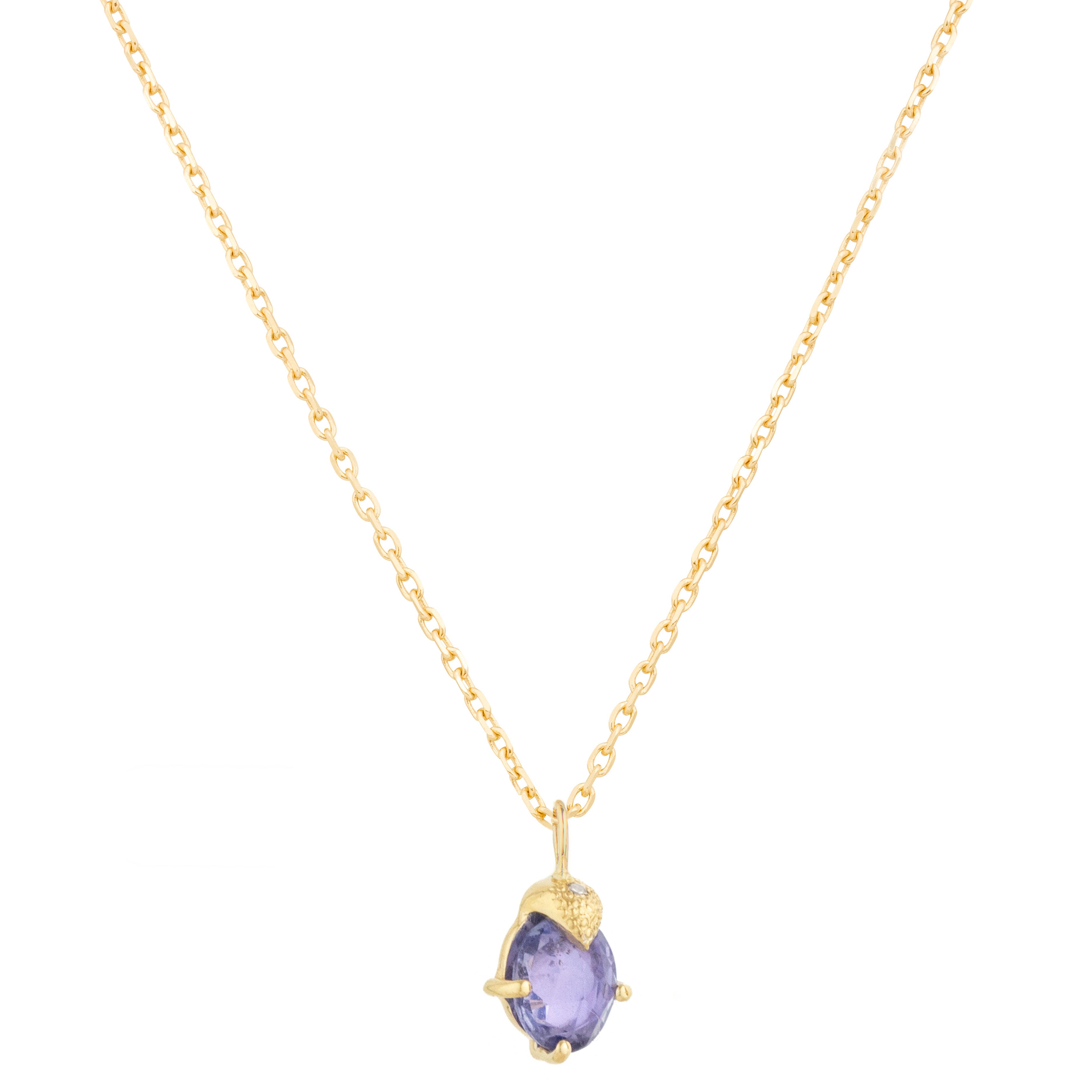 Halskette mit violettem Saphir und Ein-Klauen-Diamanten