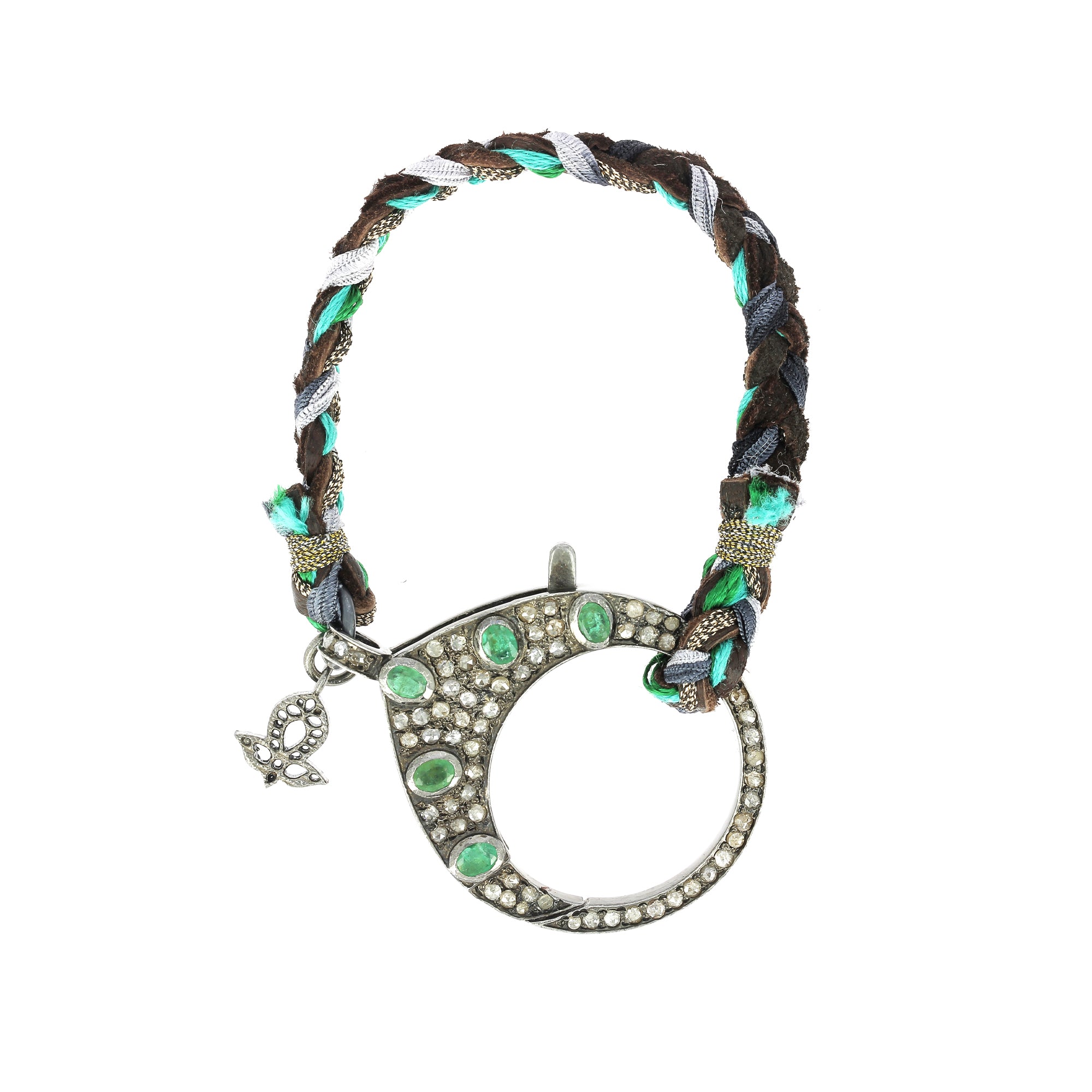 Emerald Diamond Silver and Silk Bracelet