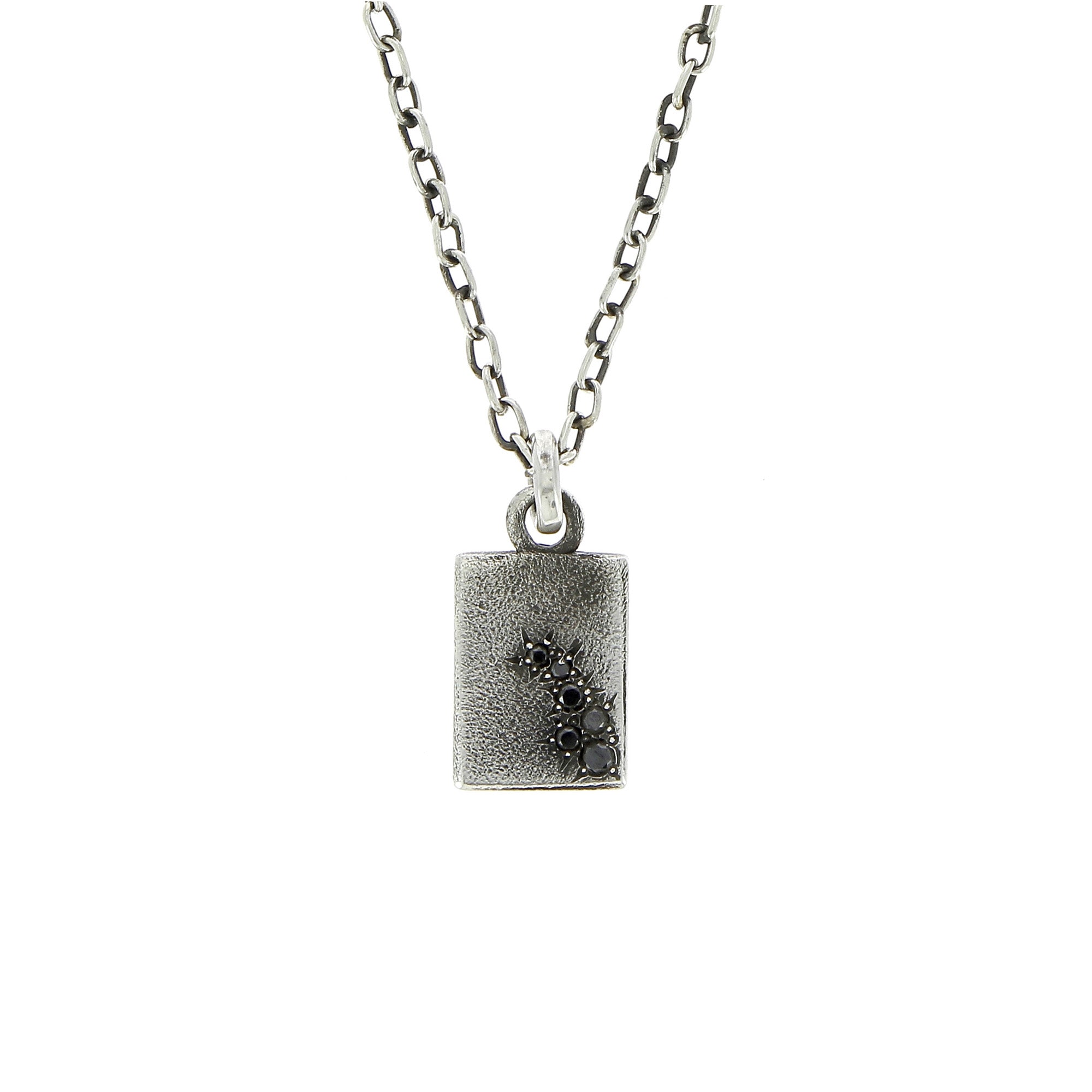 Square Tag Necklace with Black Diamond