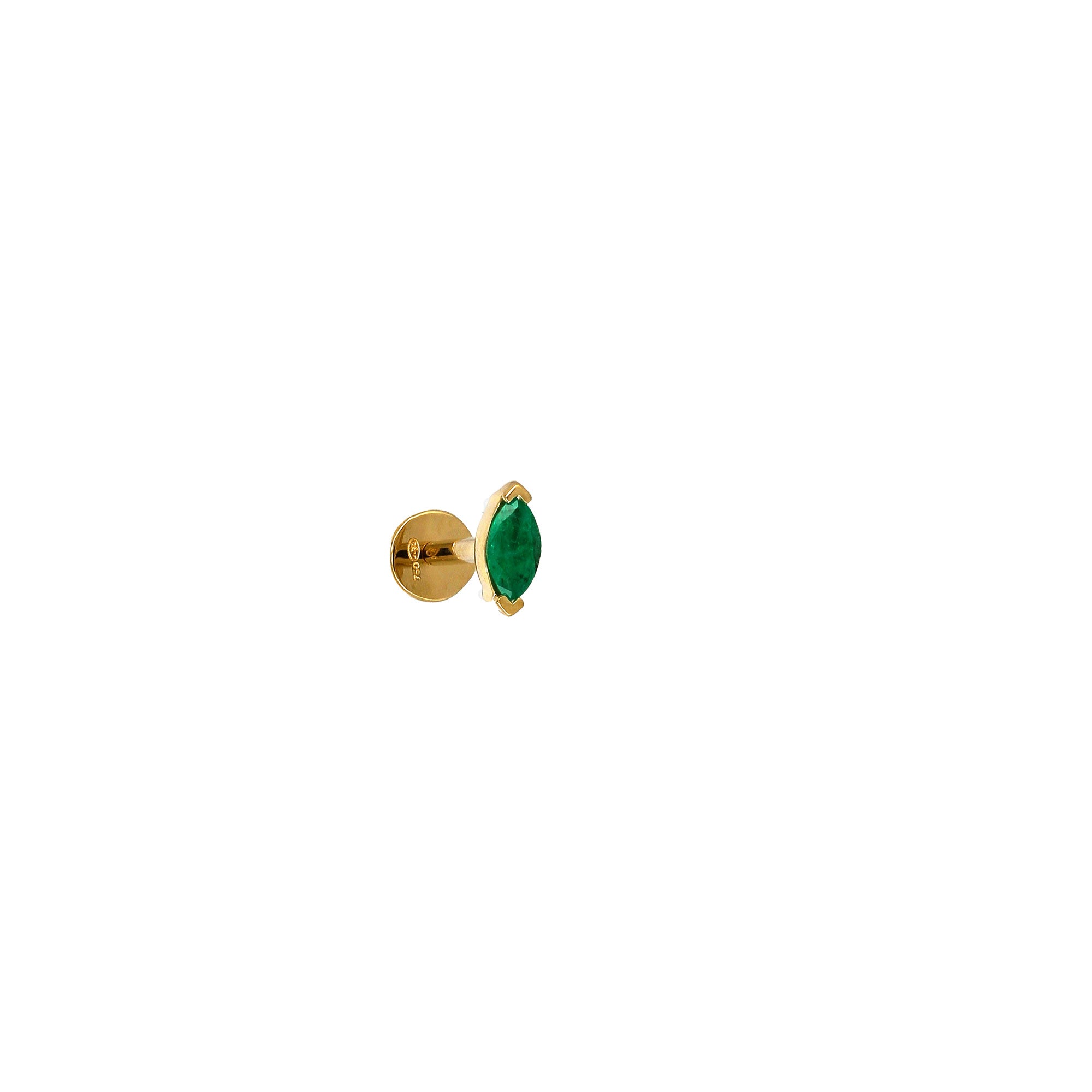 8mm Marquise Emerald 4.5x2mm Yellow Gold Stud