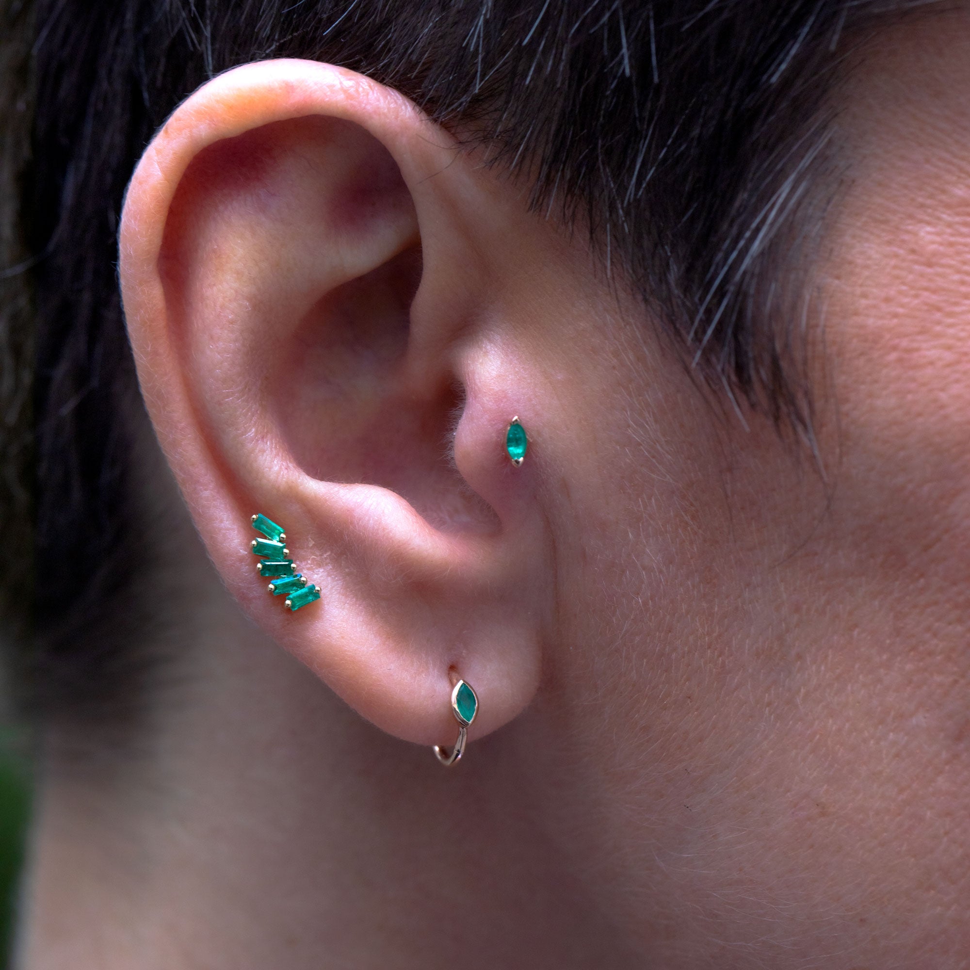8mm Marquise Emerald 4.5x2mm Rose Gold Stud