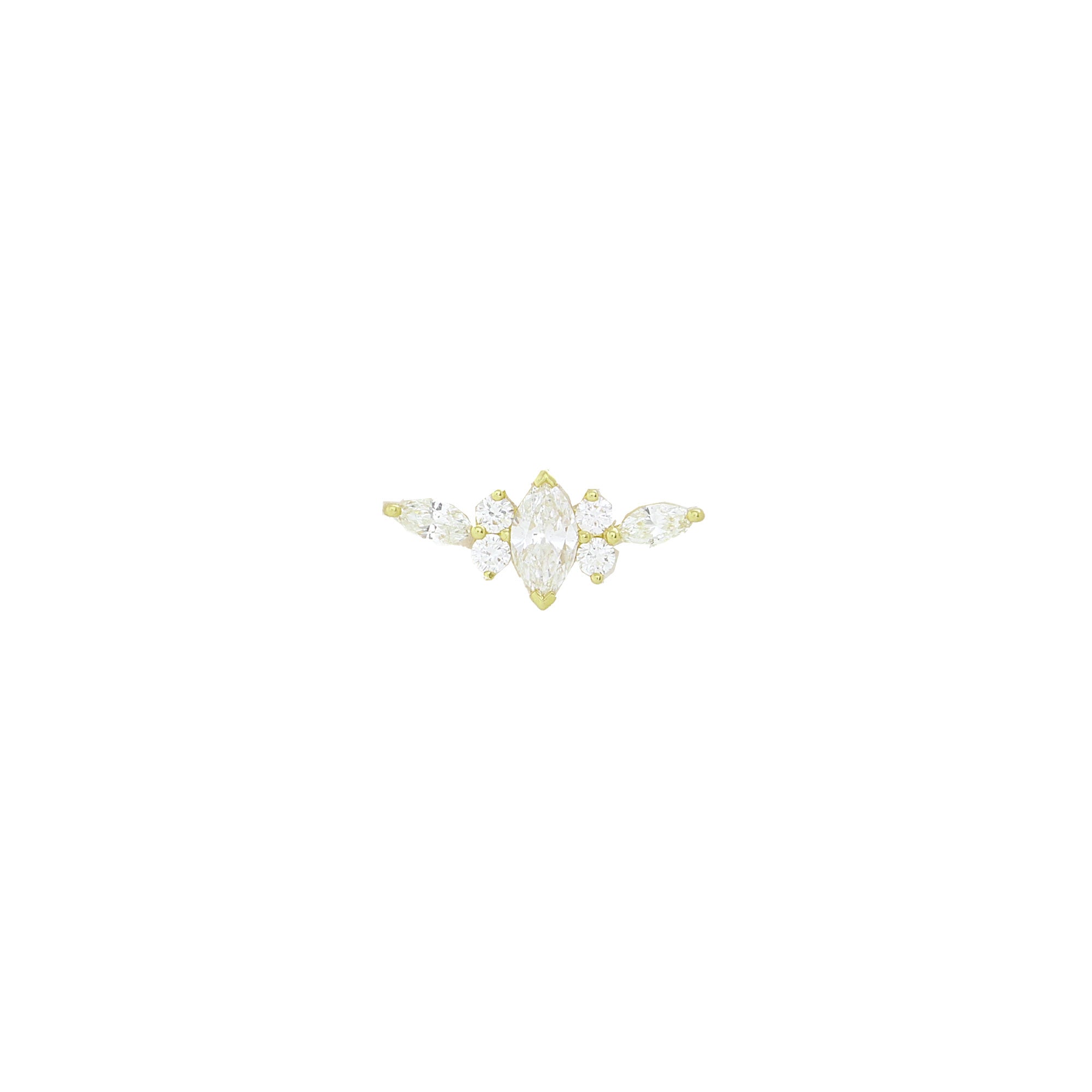 Large Marquises and Diamonds Yellow Gold Curved Stud 