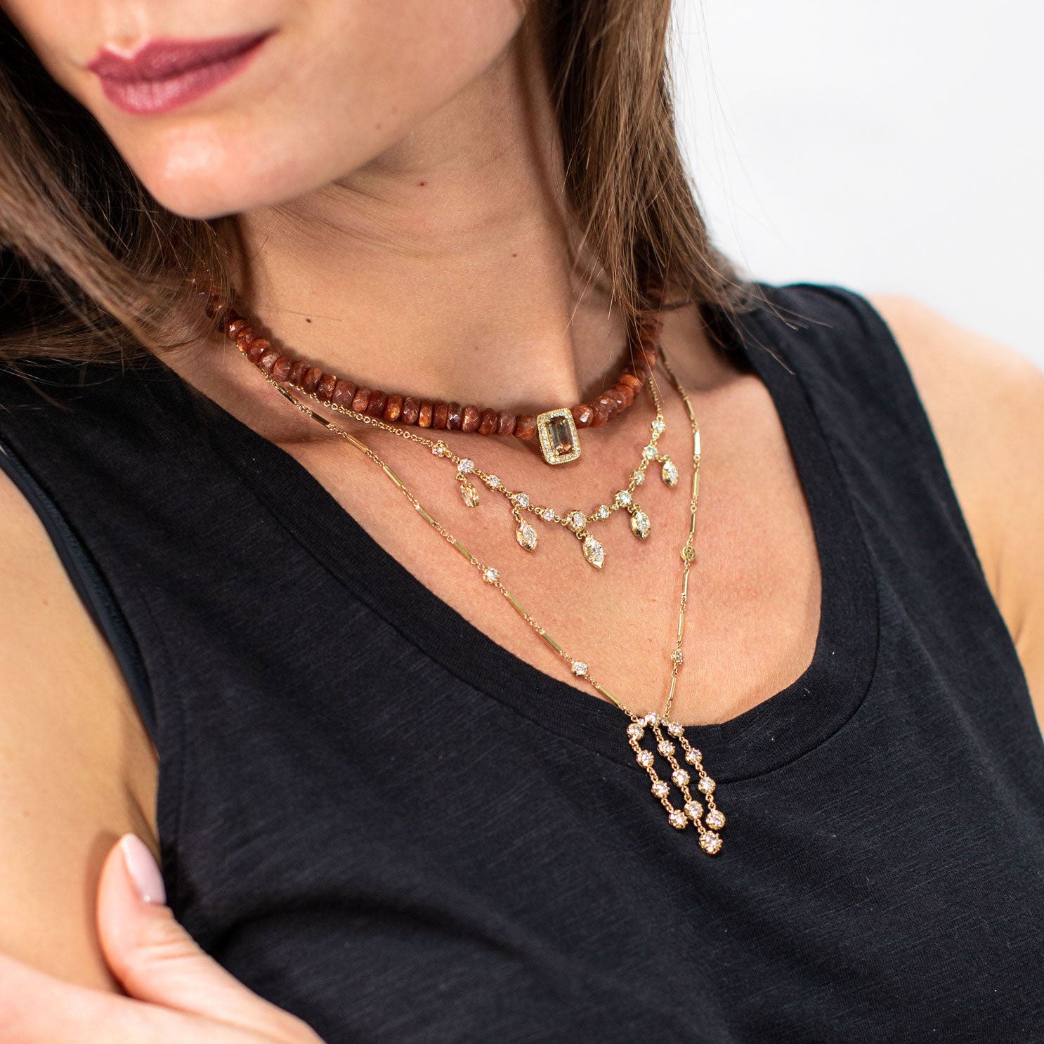 Sunstone Beads Rectangle Necklace