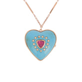 Collier coeur turquoise diamants