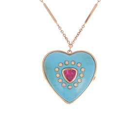 Collier coeur turquoise diamants